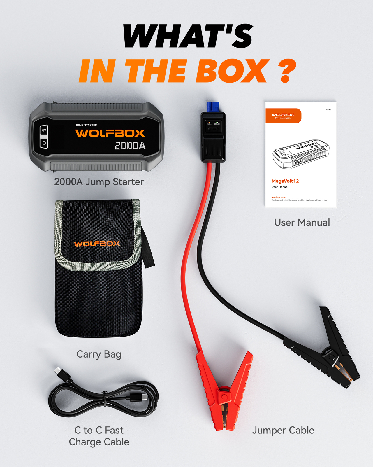 WOLFBOX 2000A Car Jump Starter Booster Jumper Box Power Bank Battery Charger NEW