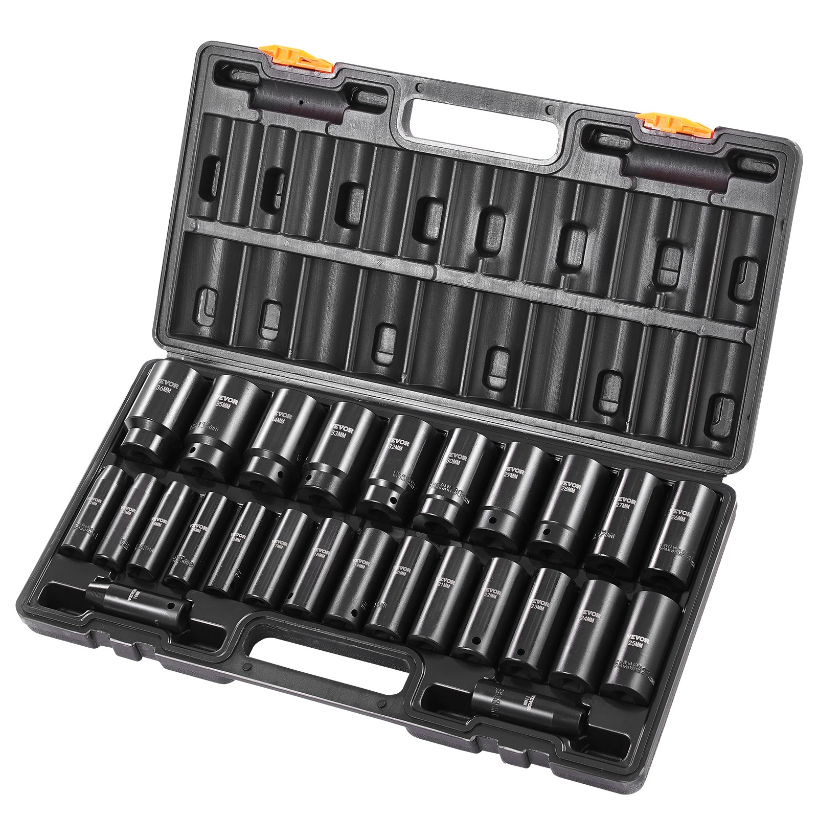 VEVOR Impact Sockets Set 1/2 Inch Drive 26 PCS Metric 10mm – 36mm Deep 6-Point