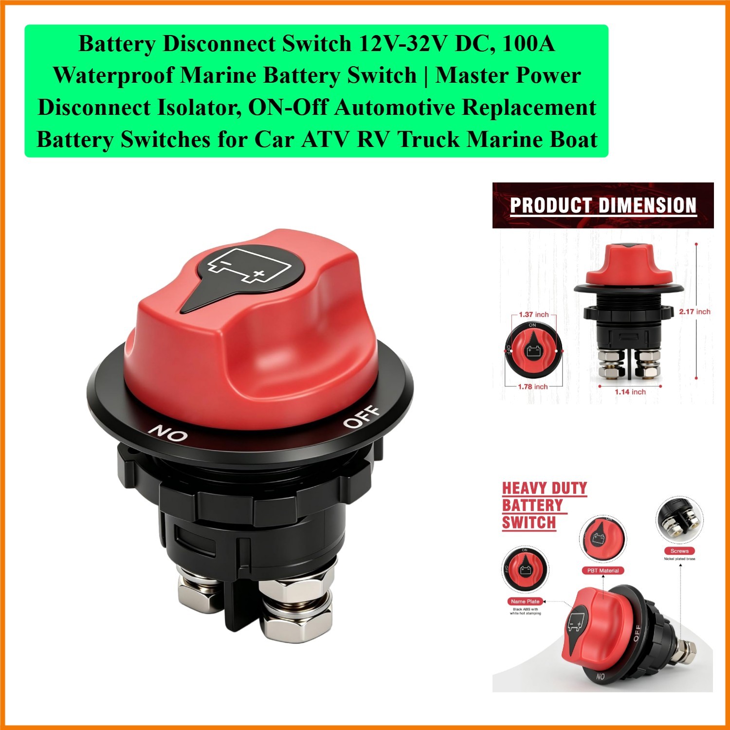 Battery Disconnect Switch 12V-32V DC, 100A Waterproof Marine Battery Switch |…