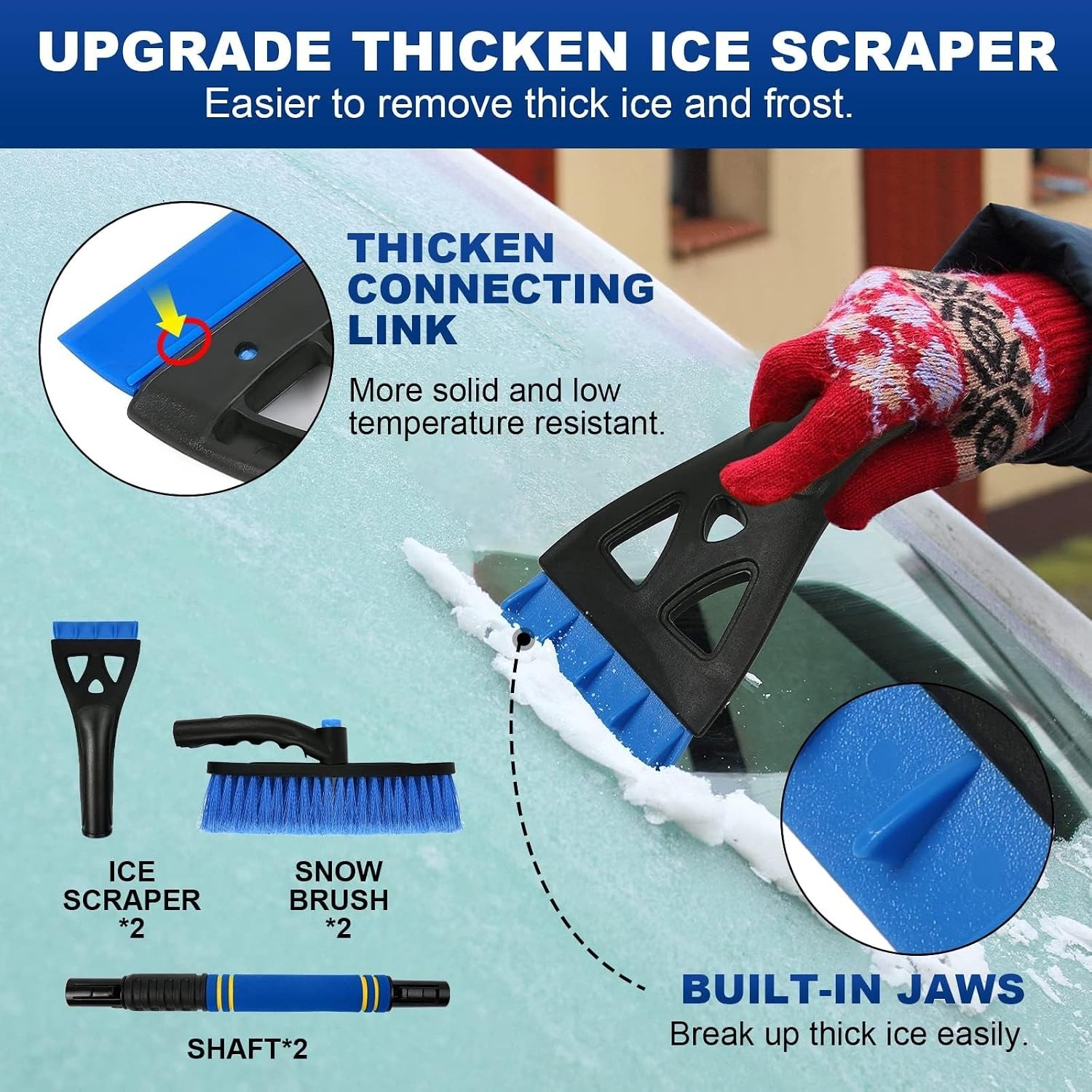 2 in 1 Snow Brush and Scraper for Car SUV Truck with Ergonomic Grip Blue Orange