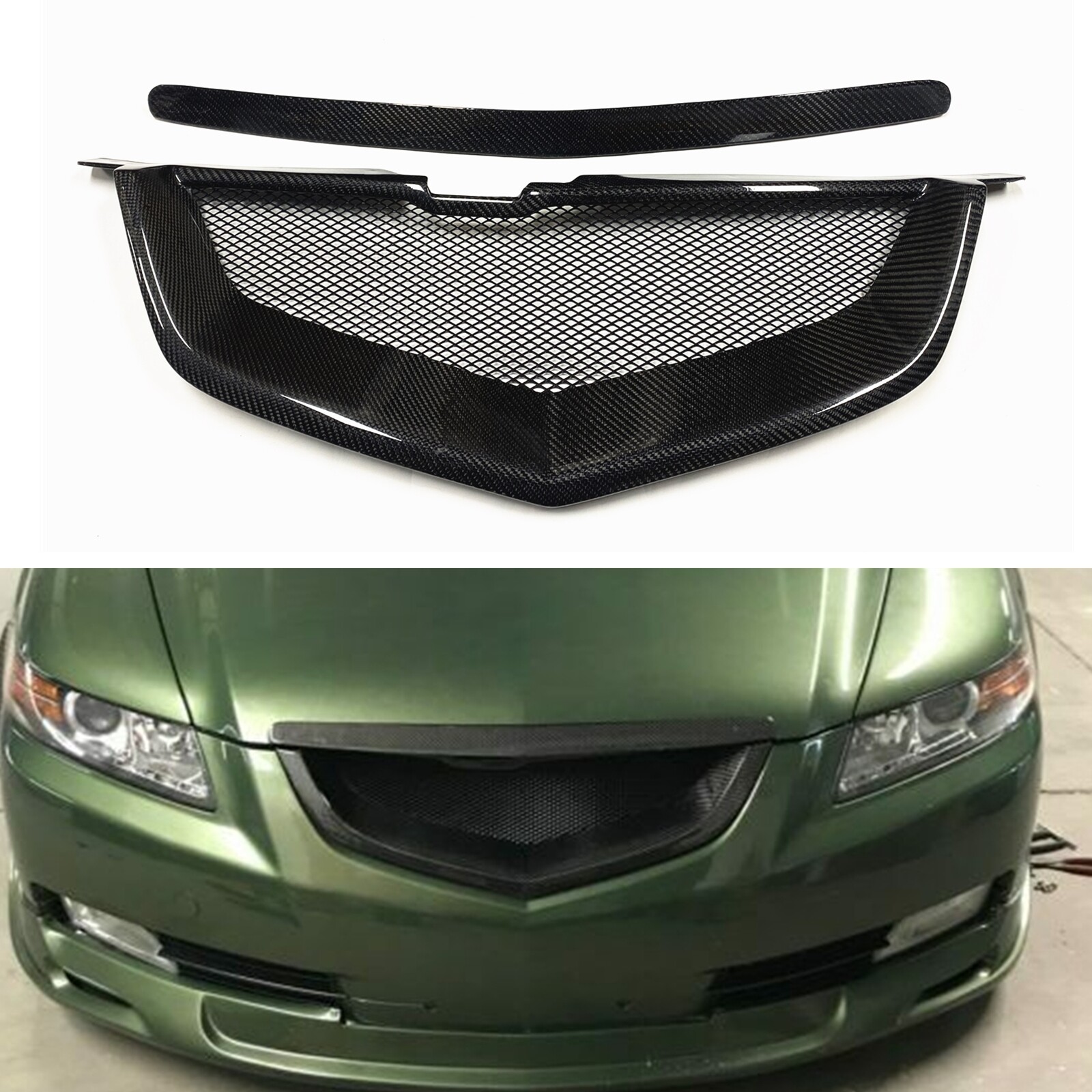 For Acura TL 2007-2008 Front Bumper Grille Grill Honeycomb Style Carbon Fiber