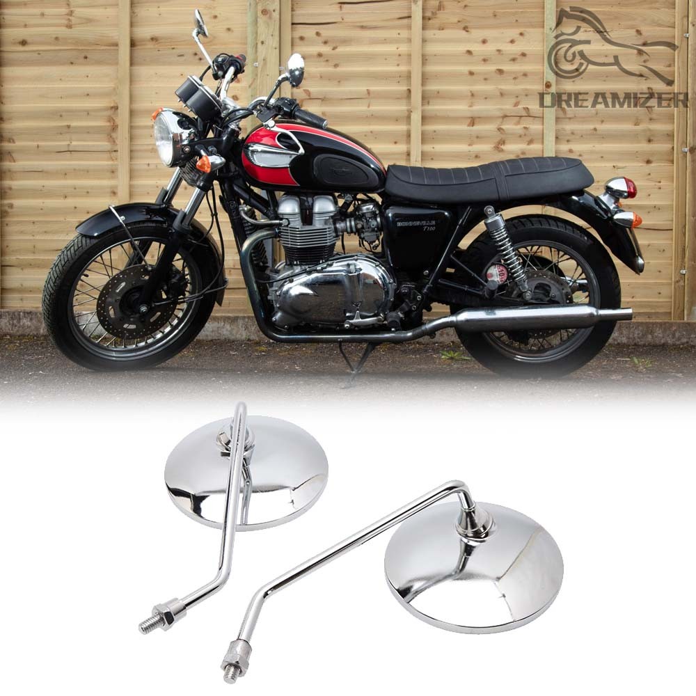 2x 10mm Chrome Round Motorcycle Rearview Mirrors For Triumph Bonneville T100 DM