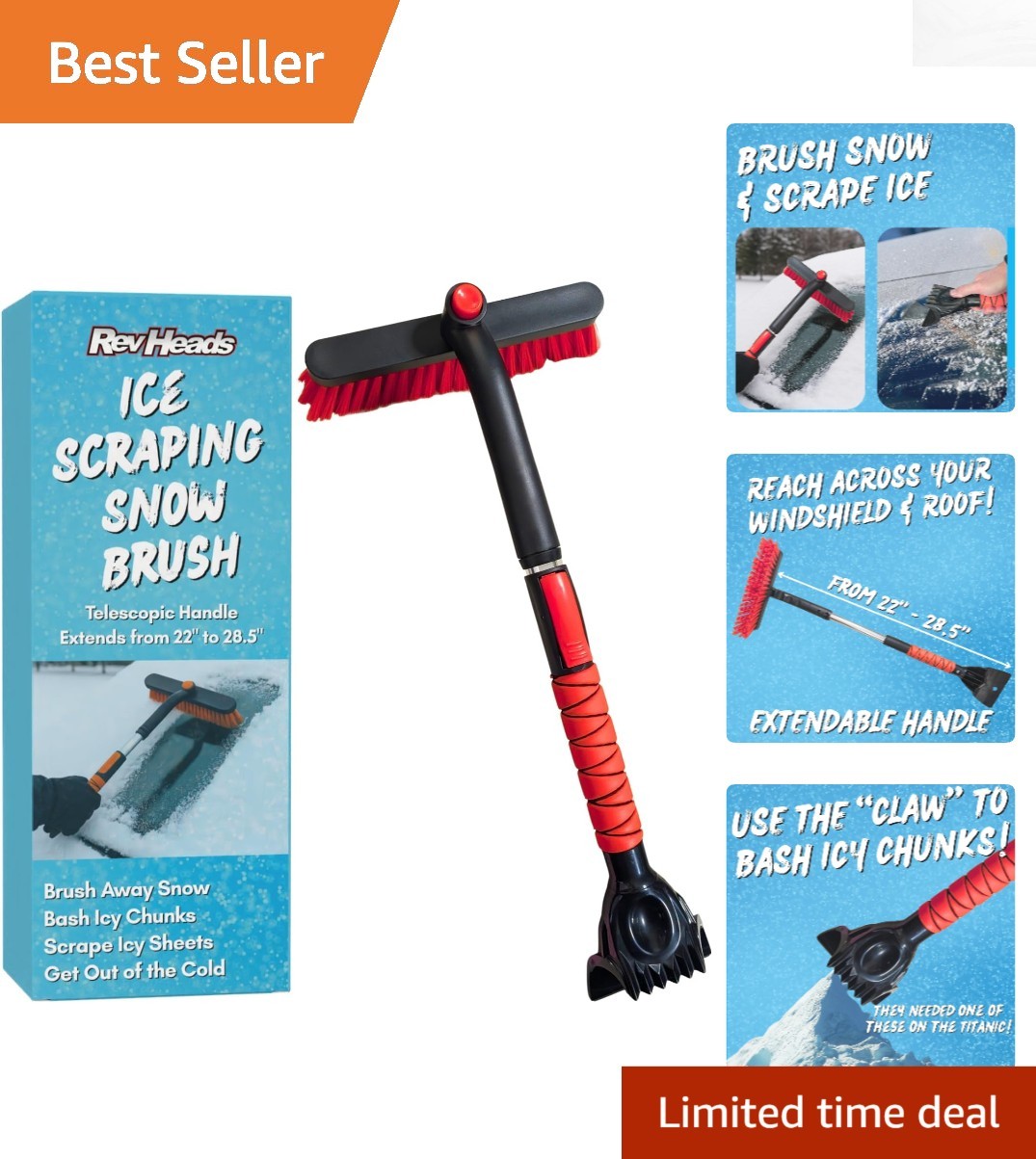 Winter Warrior Ice Scraper & Snow Brush – Telescopic to 28” for Extreme Weather