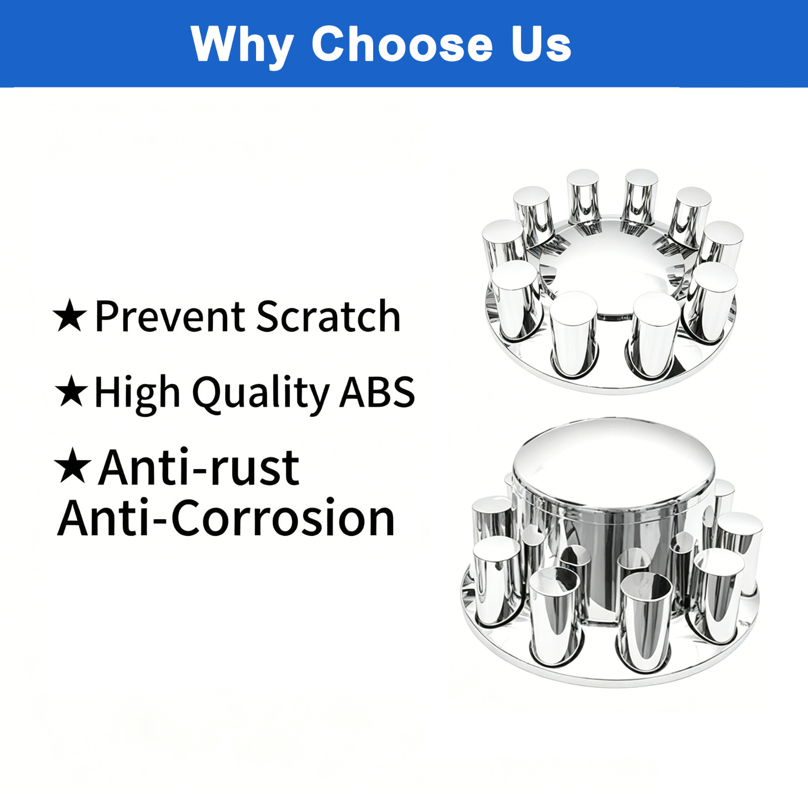 Chrome Axle Covers Hub Cover Kit for Semi Trucks 33mm Lug Nut Cover Front & Rear