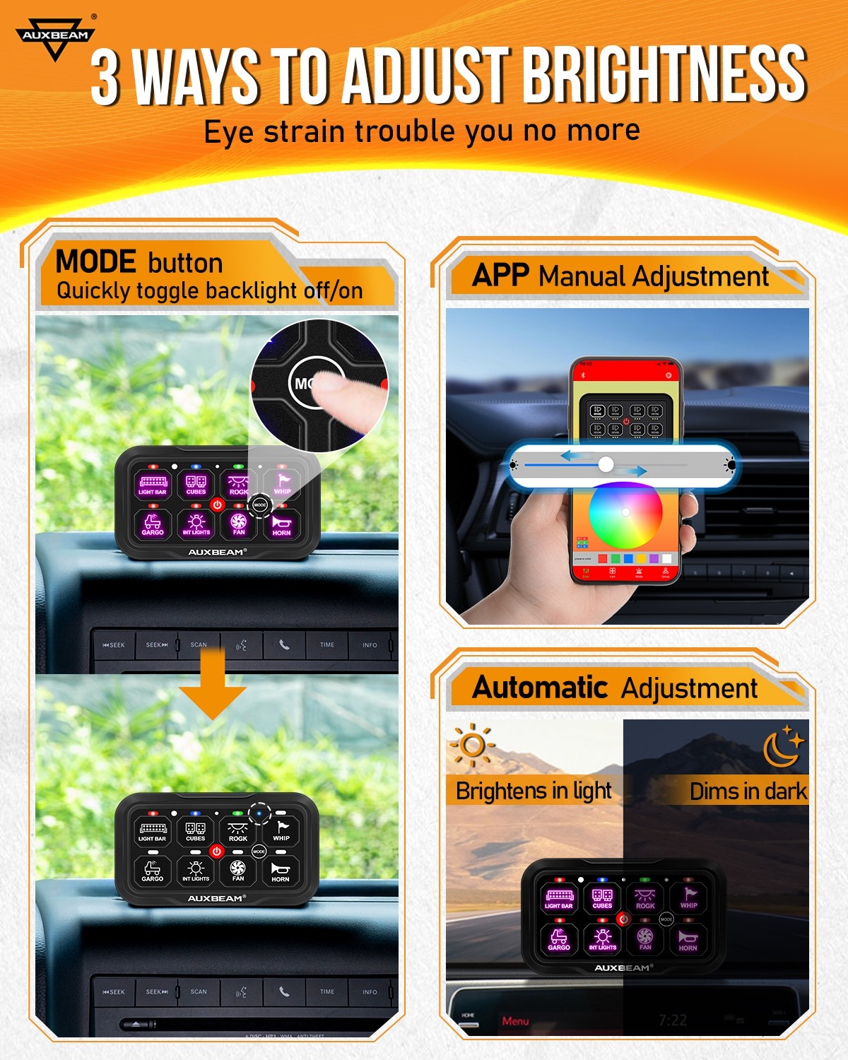 AUXBEAM AR-800 Multifunction RGB Switch Panel w/ bluetooth Controlled for Can Am