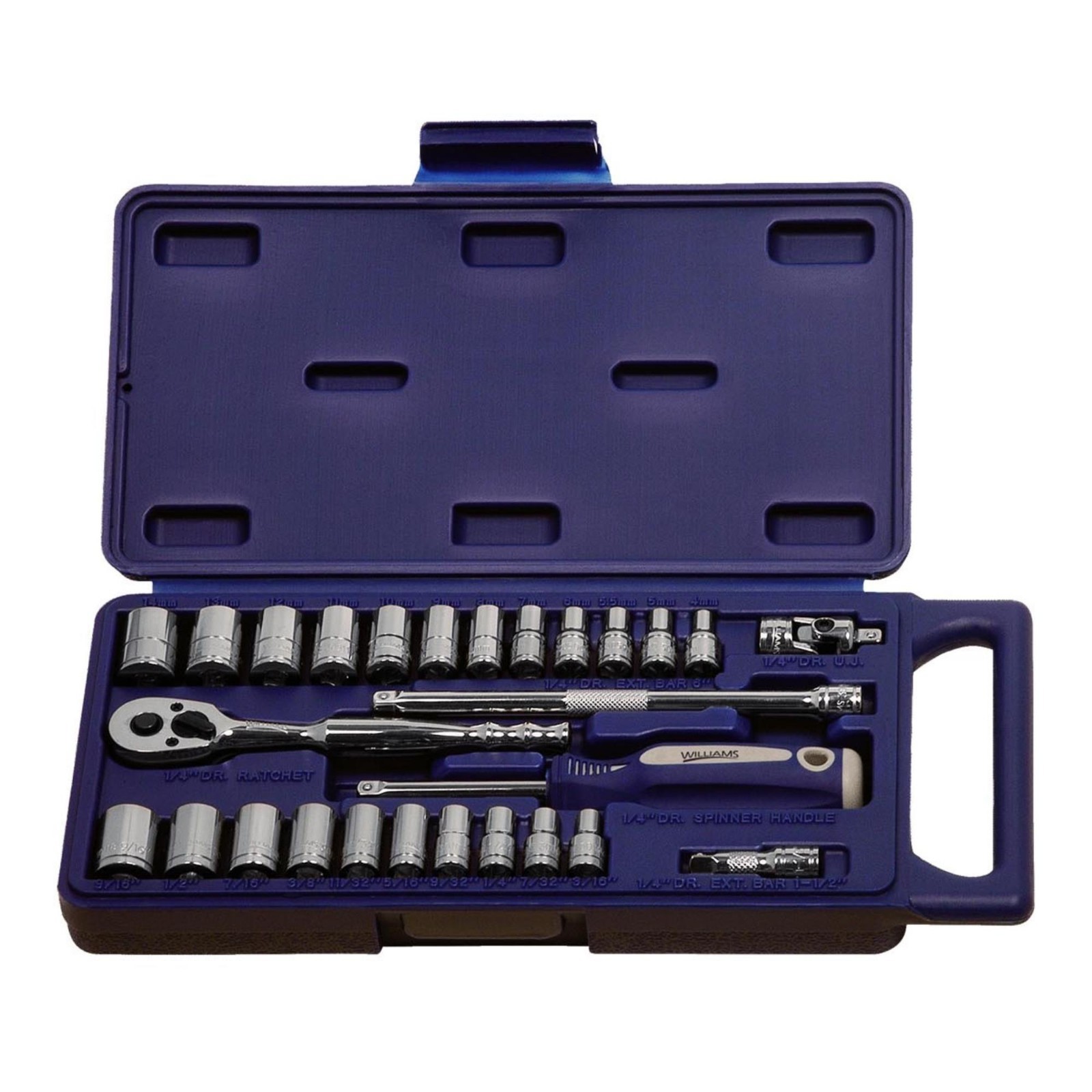 Williams 1/4″ Drive Metric & SAE 6-Point Socket Set 27-Pc Chrome Pro Tool