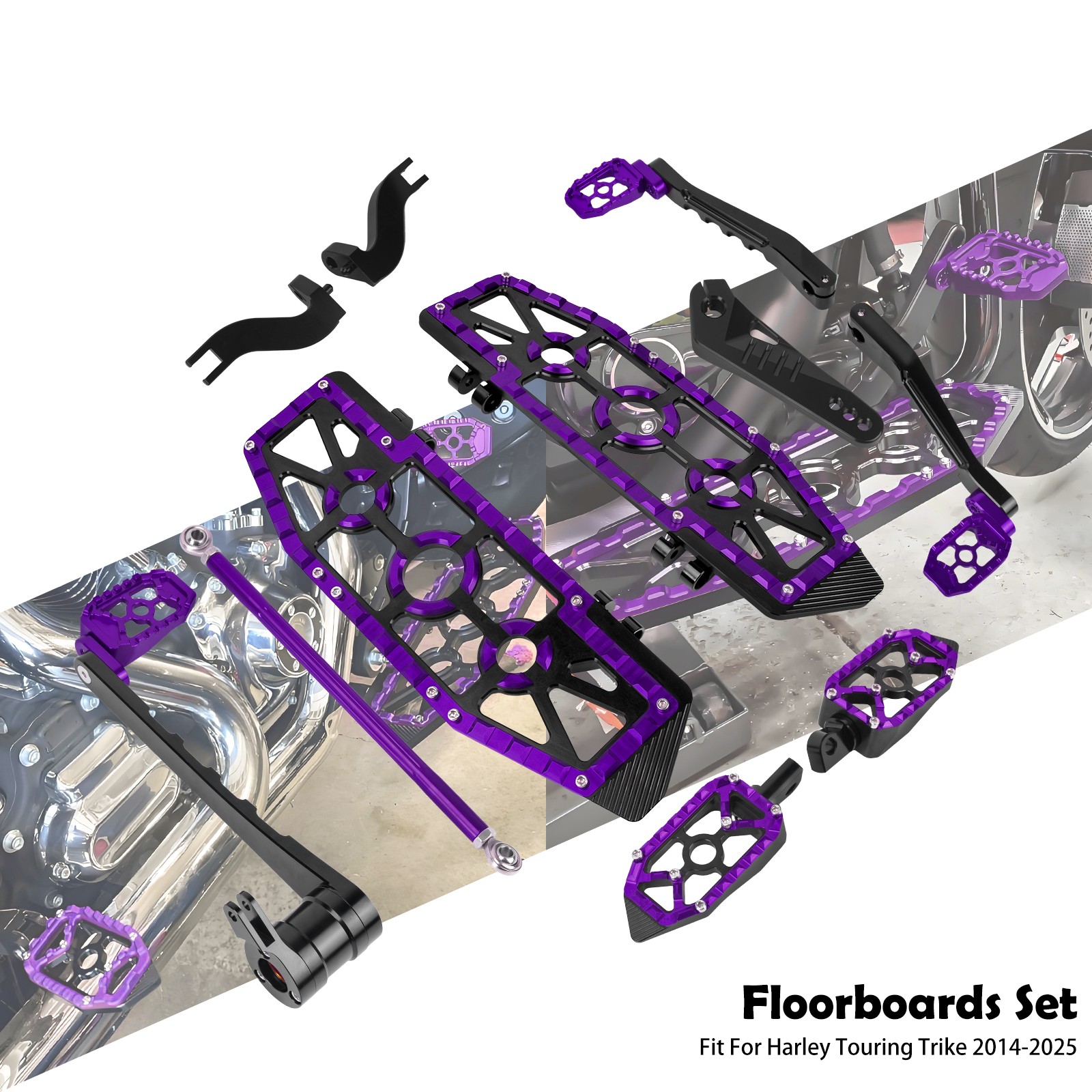 Purple Footboards Floorboards For Harley Touring Road King FLHR Road Glide 14-25