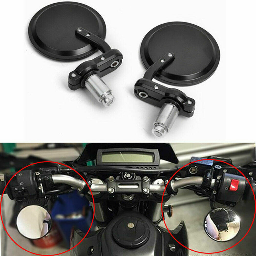 Black CNC Round Rearview Mirrors Set Custom 7/8″ Handle Bar End Motorcycle USA