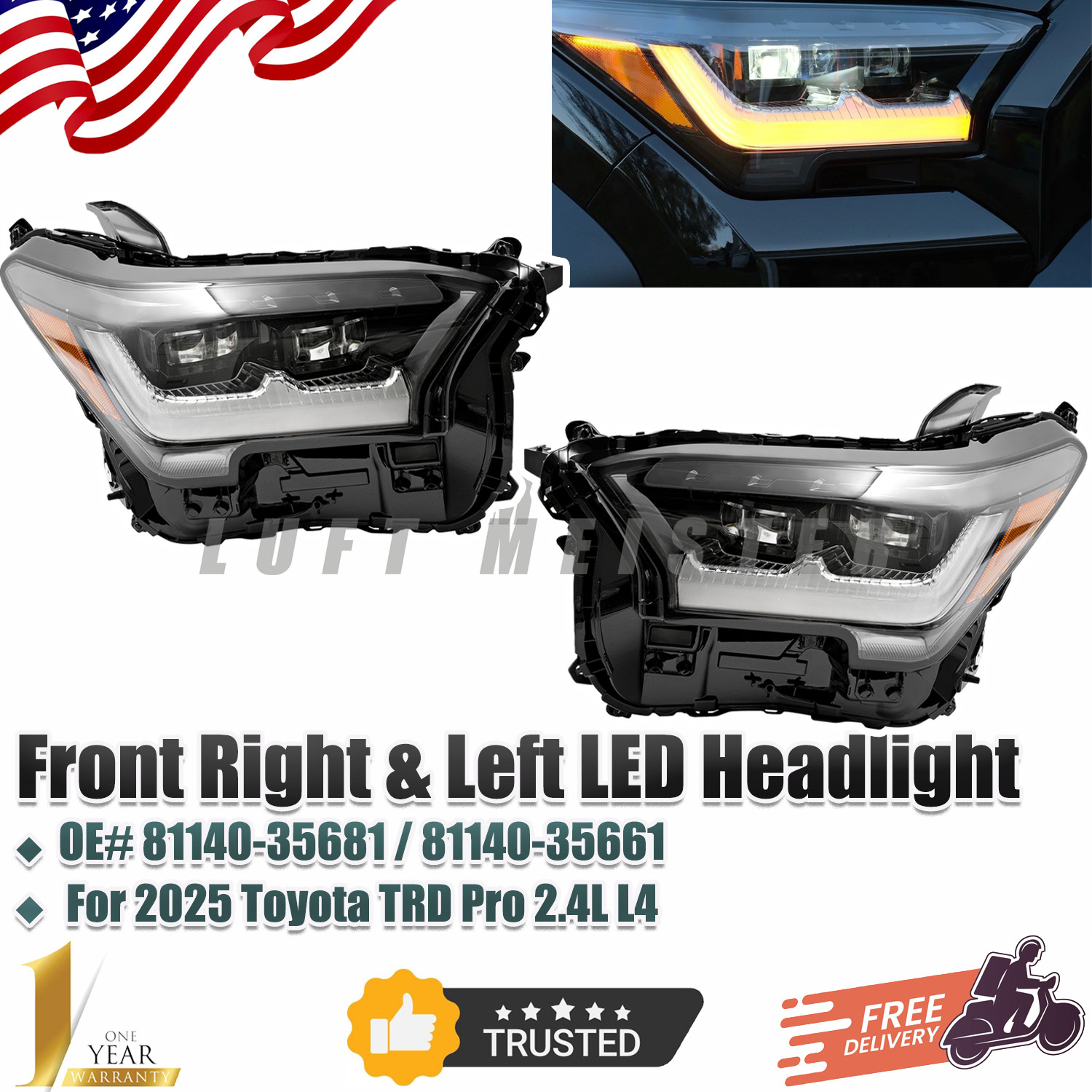 Pair Left & Right LED Headlight 81140-35681 For 2025 Toyota TRD Pro 2.4L L4 NEW