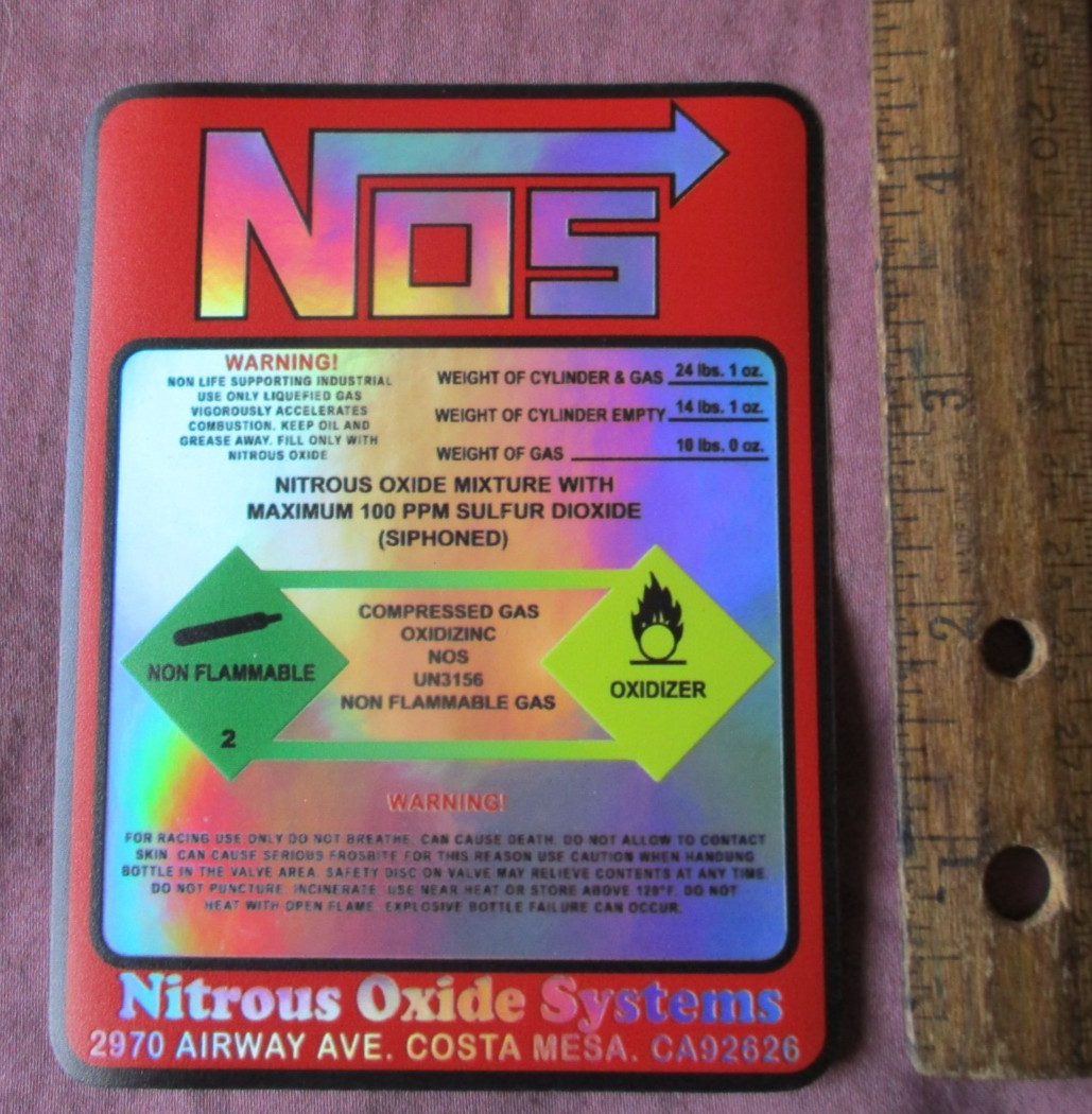 NOS Nitrous Oxide Racing HOLOGRAPHIC Label Decal Sticker FREE SHIPPING