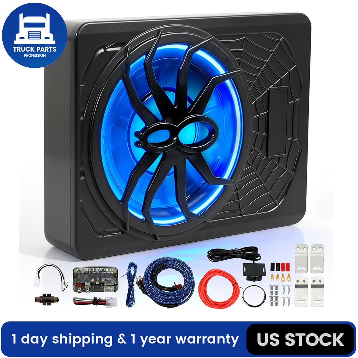 10″ 1200W Slim Under-Seat Subwoofer Powered Car Truck Sub w/ Amp Kit Speaker