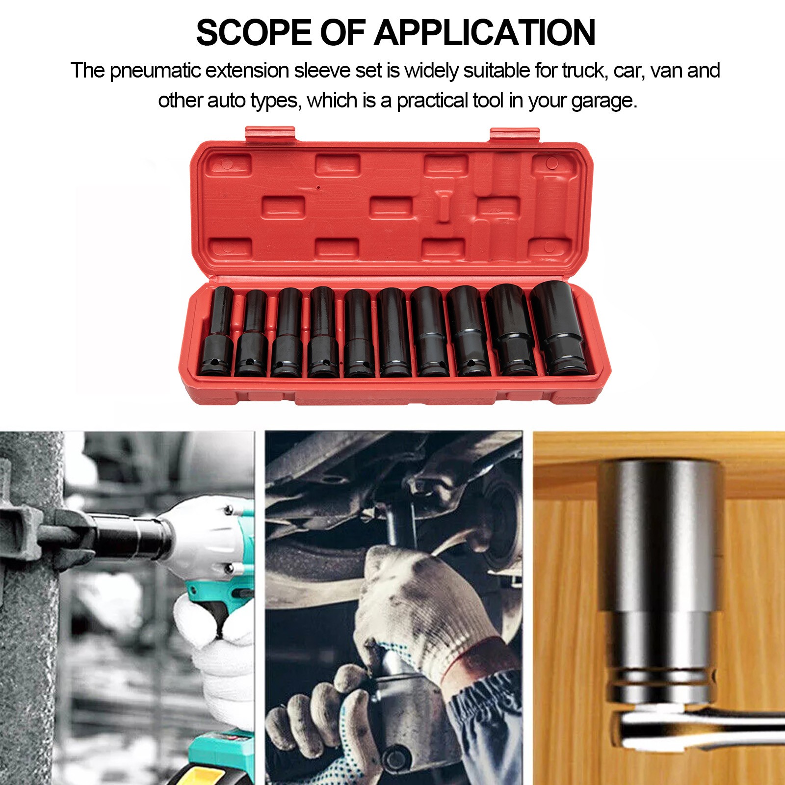 10pcs Metric Deep Impact Socket 1/2″ Drive 10mm-24mm 6 Point Sockets w/ Case Set