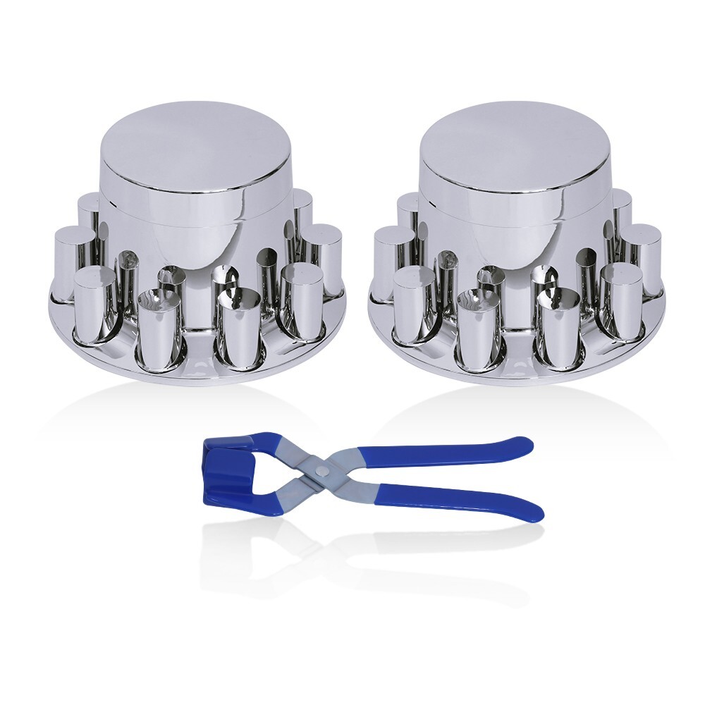 Wheel hub cap-2 Rear flat Axle Cover with 33mm ABS Nut Covers for Semi Truck