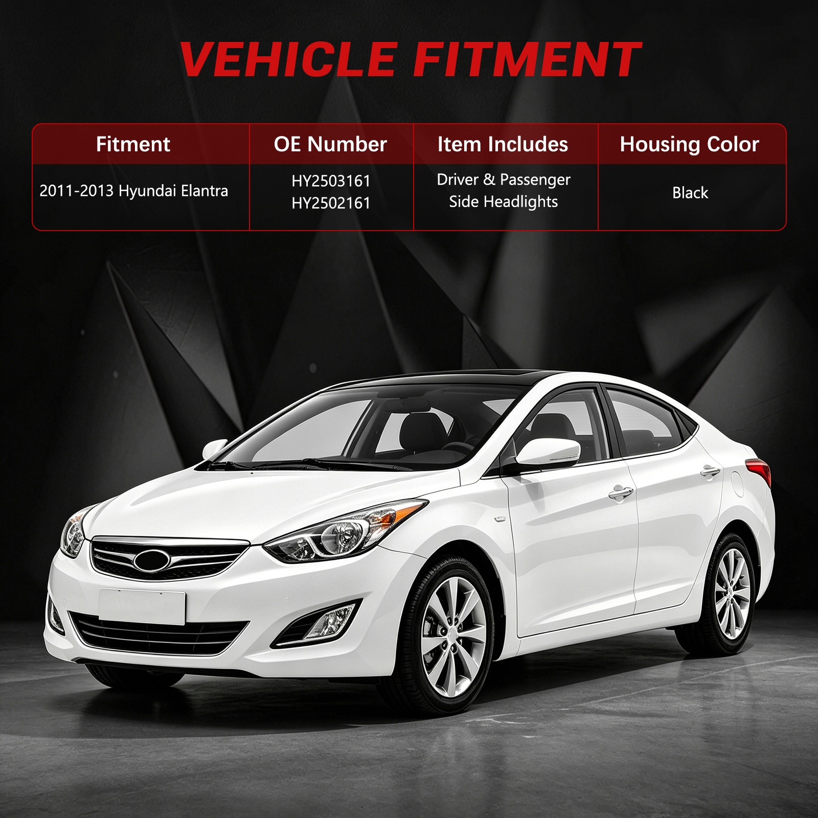 1 Pair Headlights Headlamp For 2011-2013 Hyundai Elantra HY2503161, HY2502161