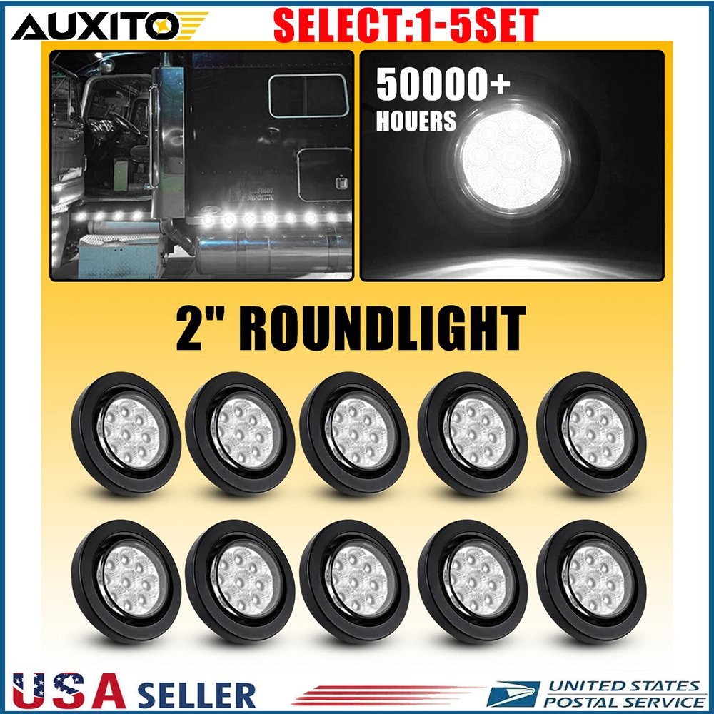 2Inch DOT White Round Trailer 9 LED Marker Lights Truck RV with Grommet 10-50X