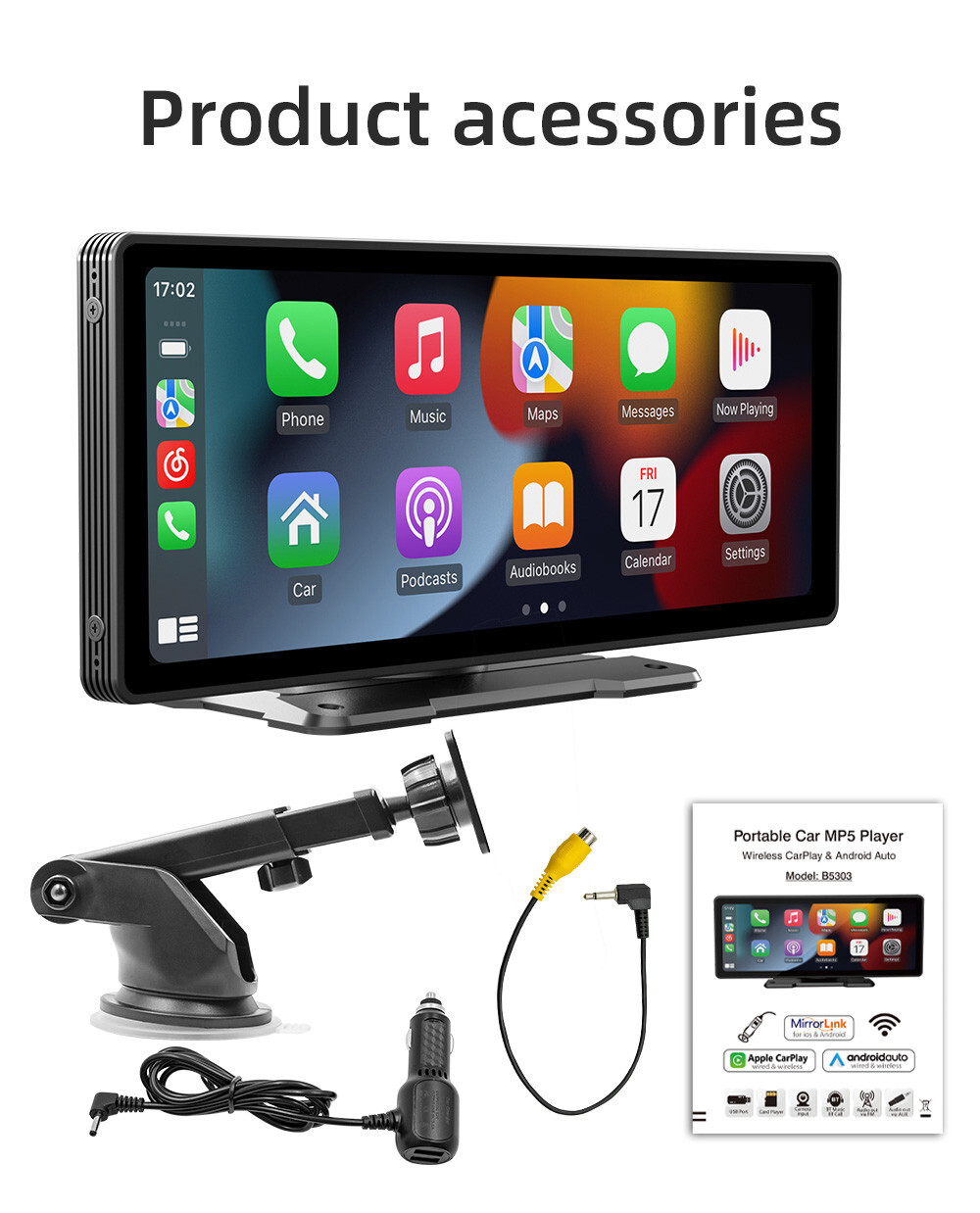 Portable Car MP5 Player Bluetooth FM Radio Stereo AUX TF USB For Apple CarPlay