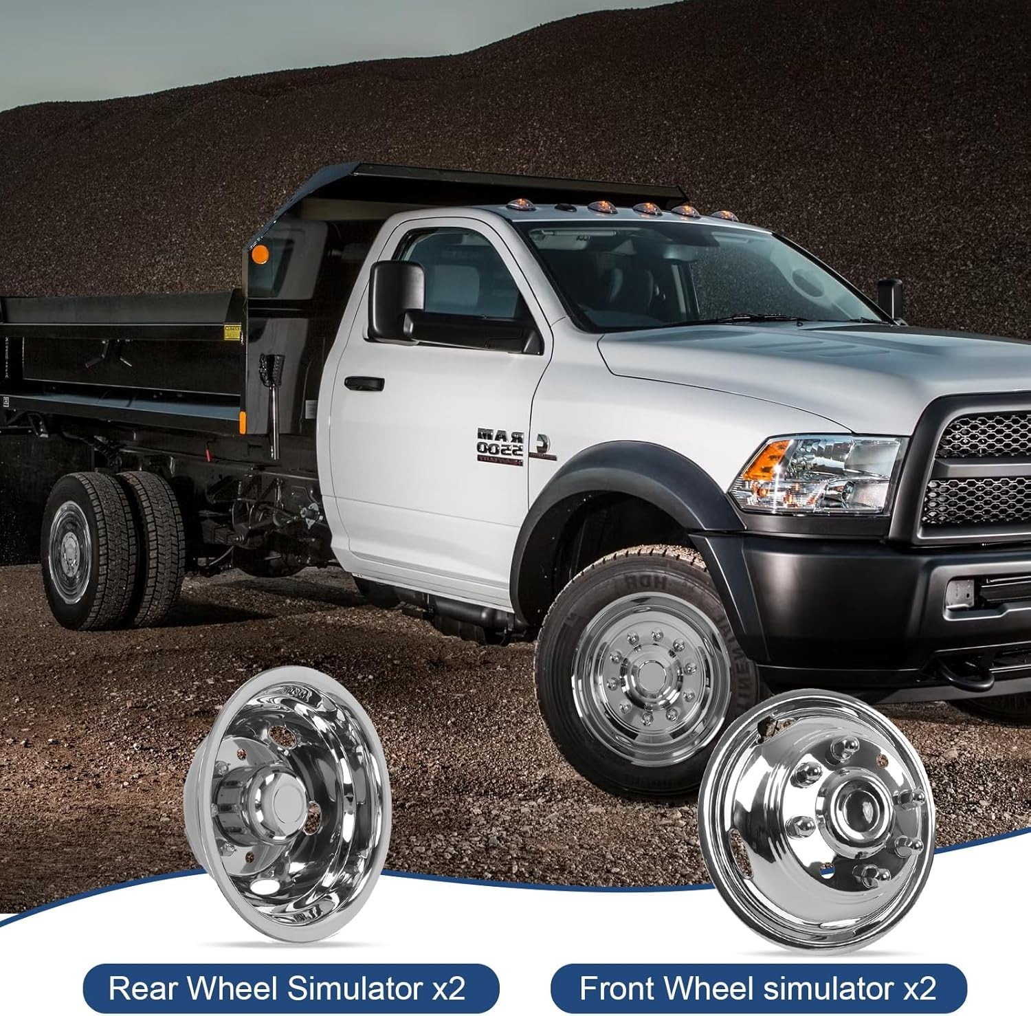 19.5″ 10 Lug Dual Wheel Simulators Hubcaps for 2008-2025 Dodge Ram 4500/5500