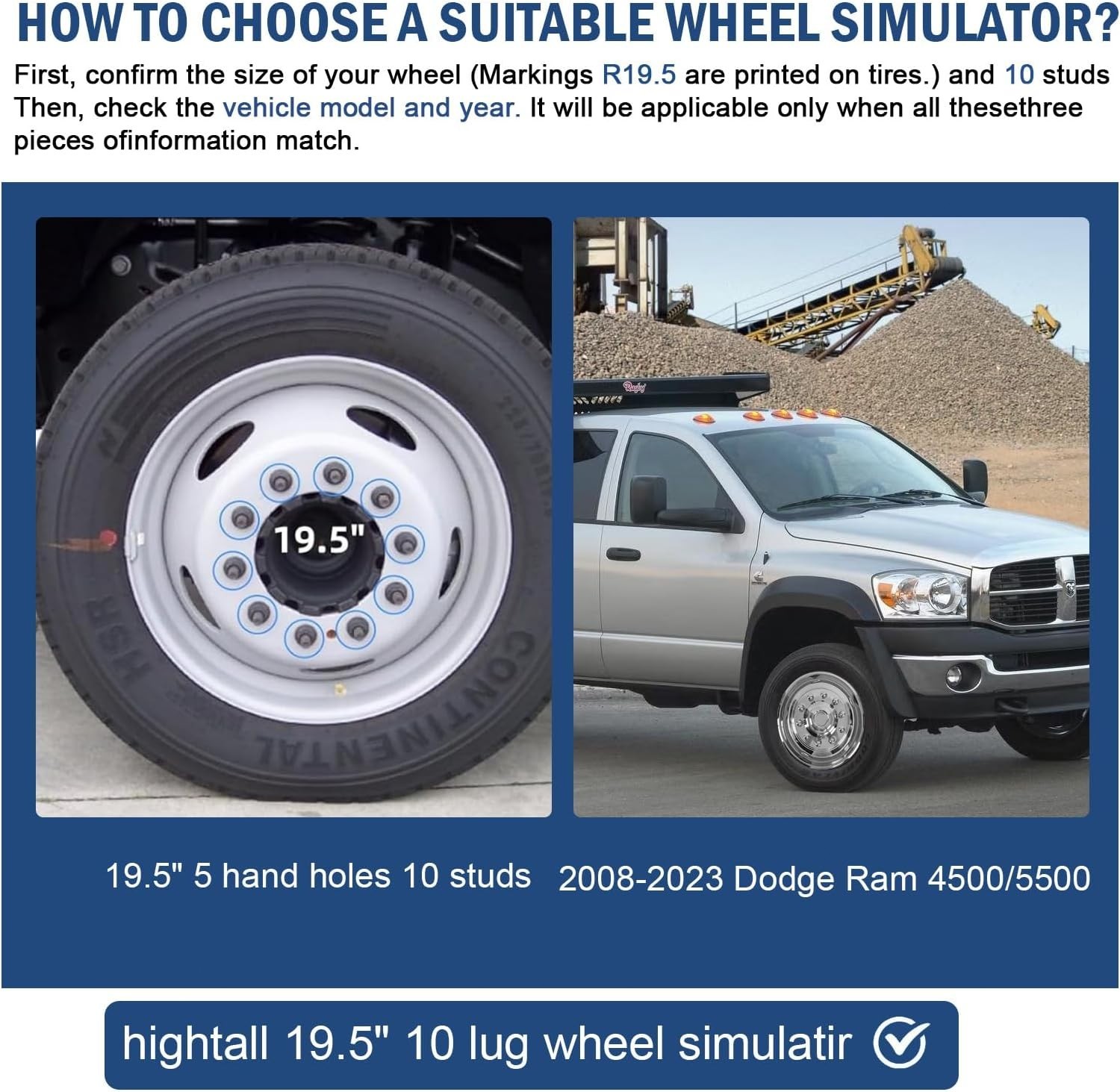 19.5″ 10 Lug Dual Wheel Simulators Hubcaps for 2008-2025 Dodge Ram 4500/5500