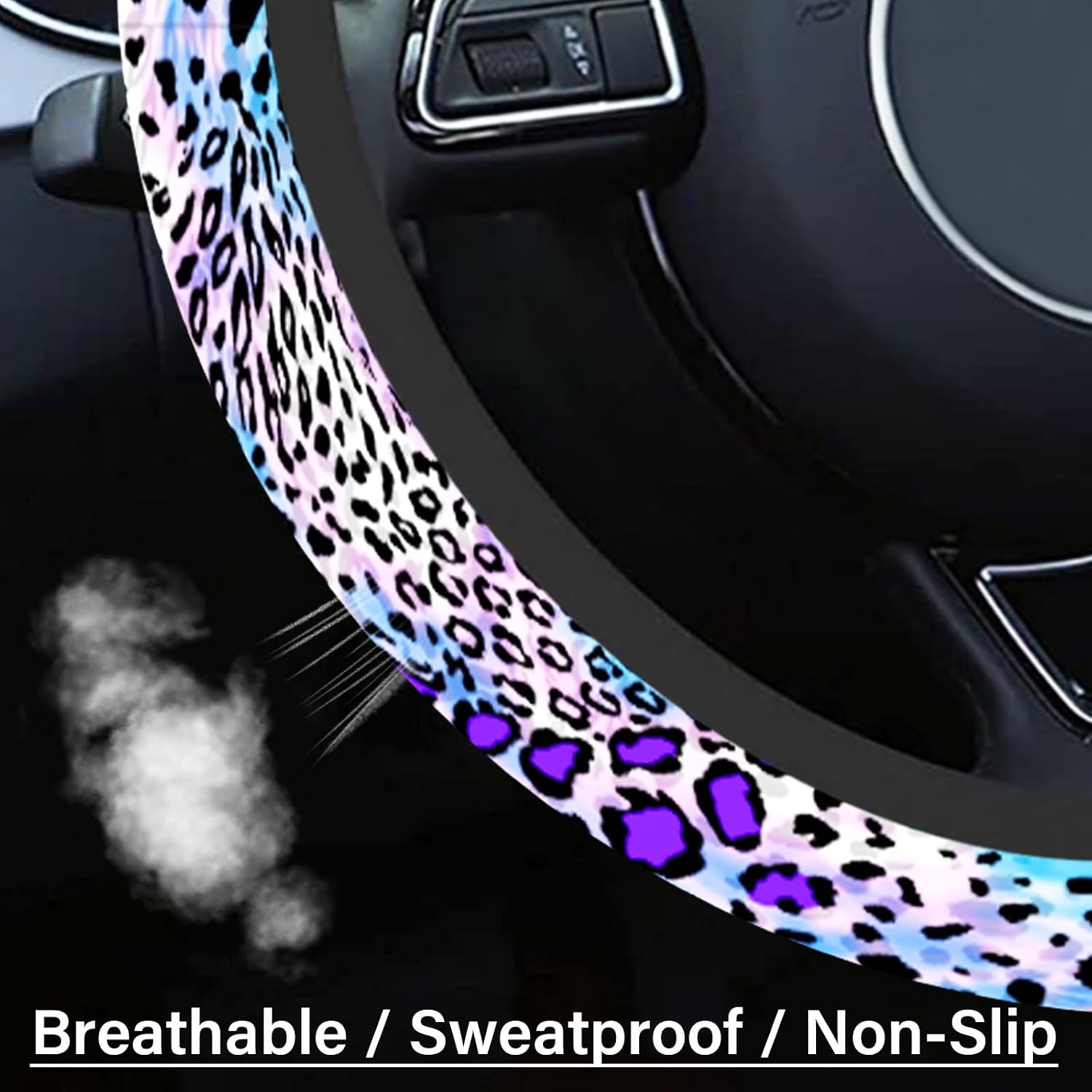Non-Slip Breathable Purple Leopard Steering Wheel Cover