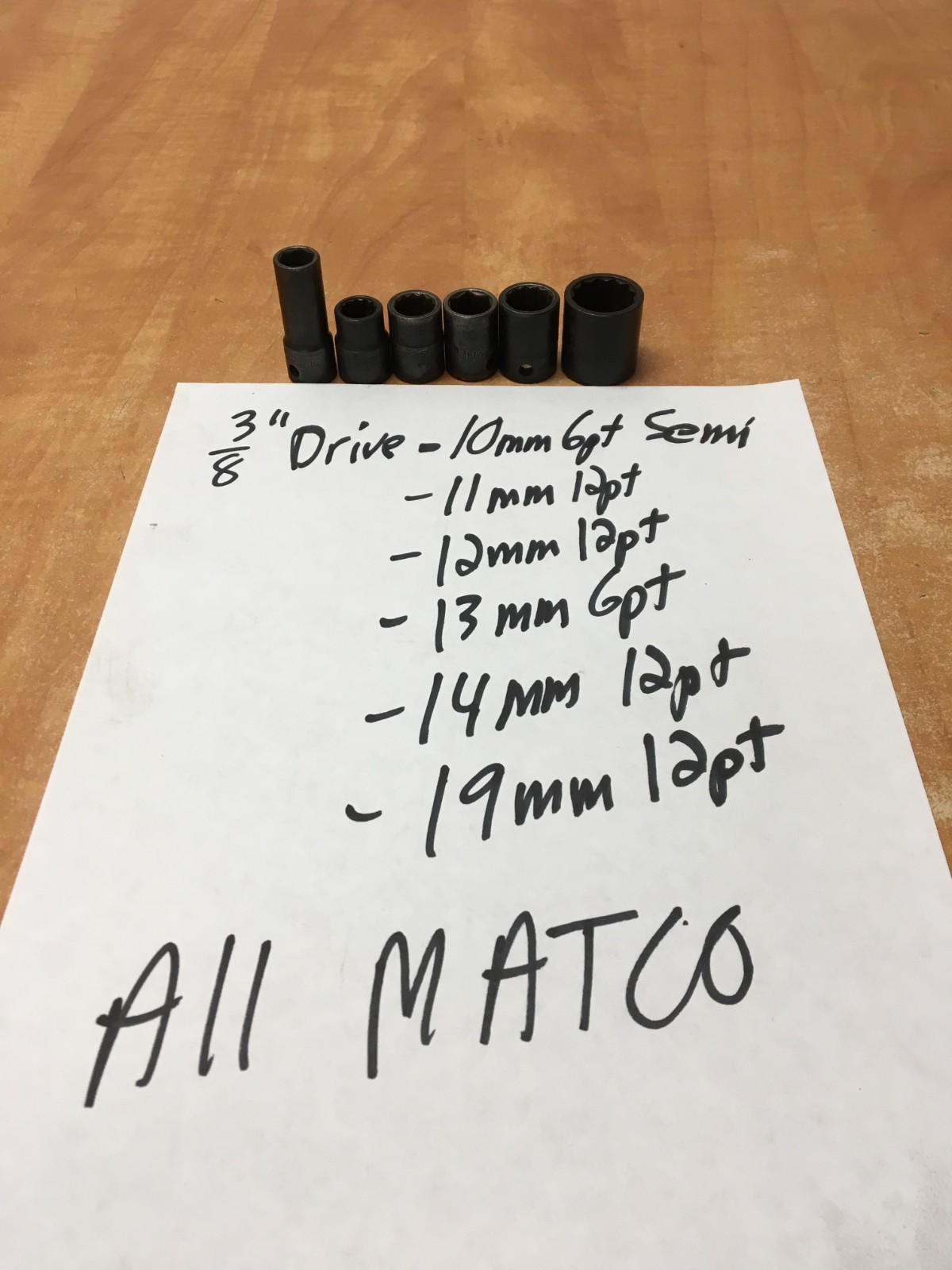 Matco Tools 6pc 3/8″ Dr Shallow Impact Sockets 19mm 14mm 13mm 12 11 10mm