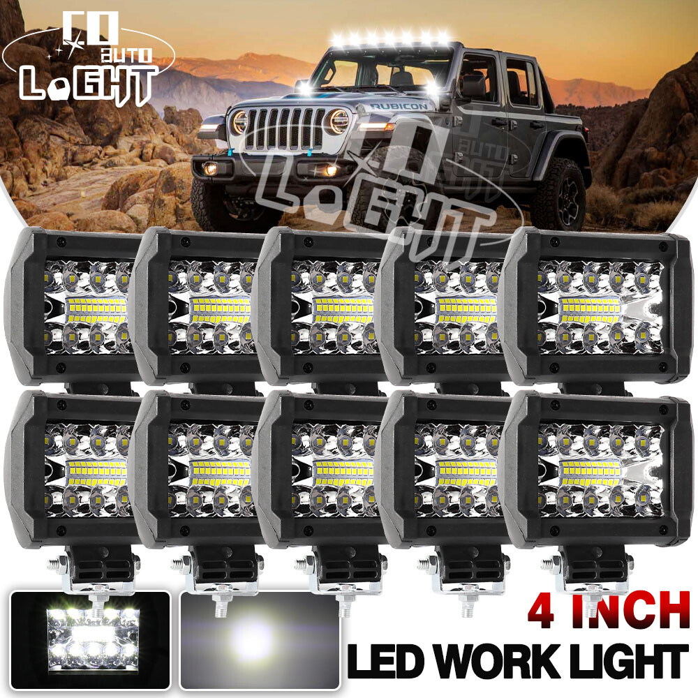 10PCS 4Inch 12V 1200W LED Work Light Bar Flood Pods Driving Off-Road Tractor 4WD