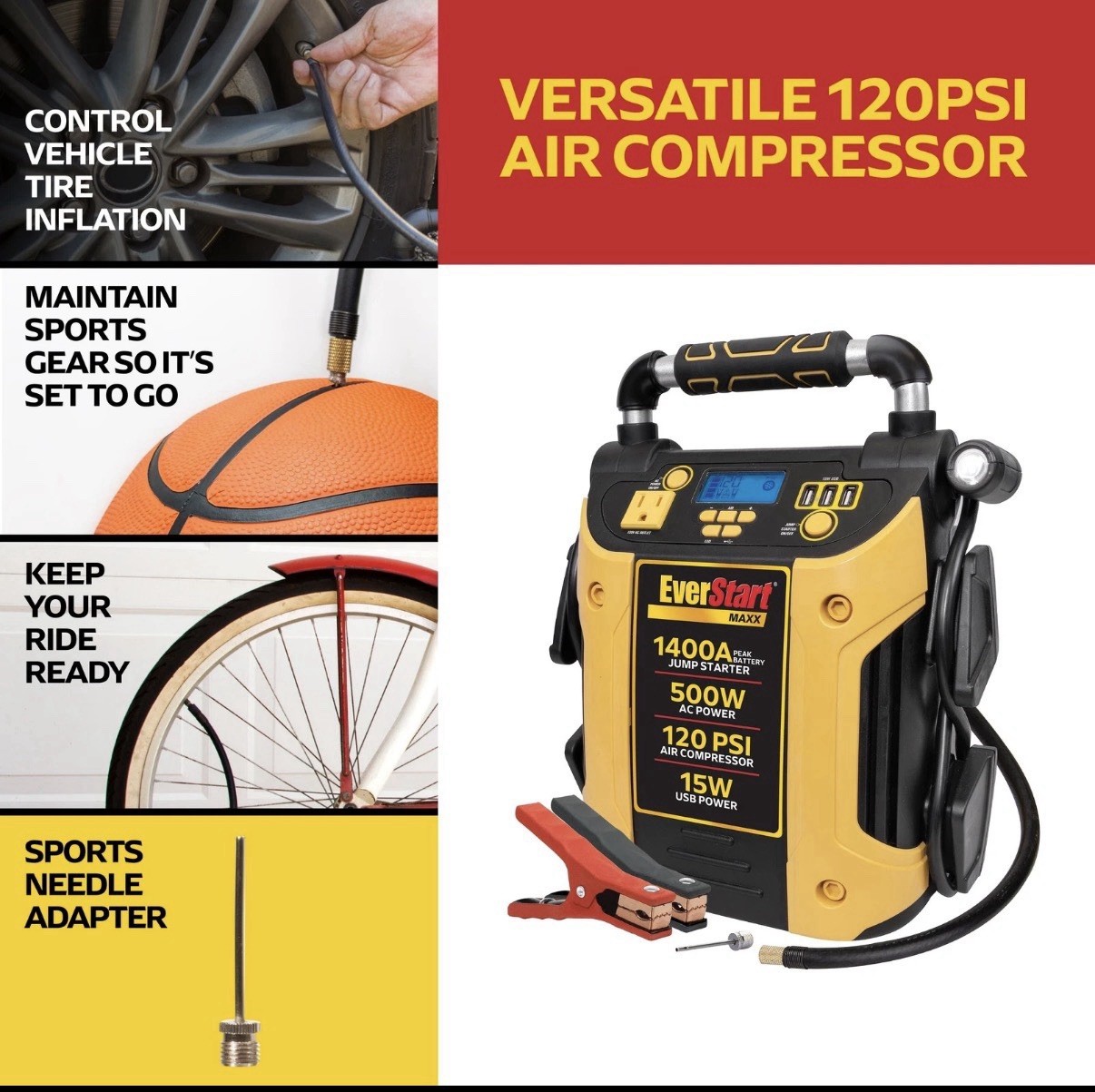 EverStart Maxx 1400A Jump Starter with 500W Power Inverter 12V DC