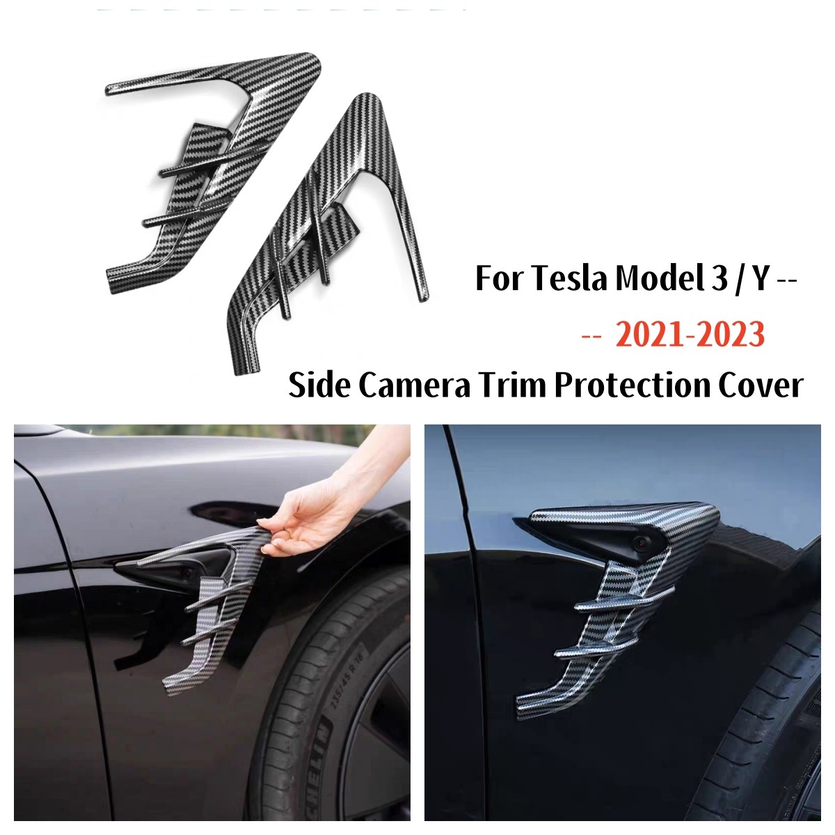 For 2021-2023 Tesla Model 3 Y Car Side Camera Decoration Protection Cover 2PCS