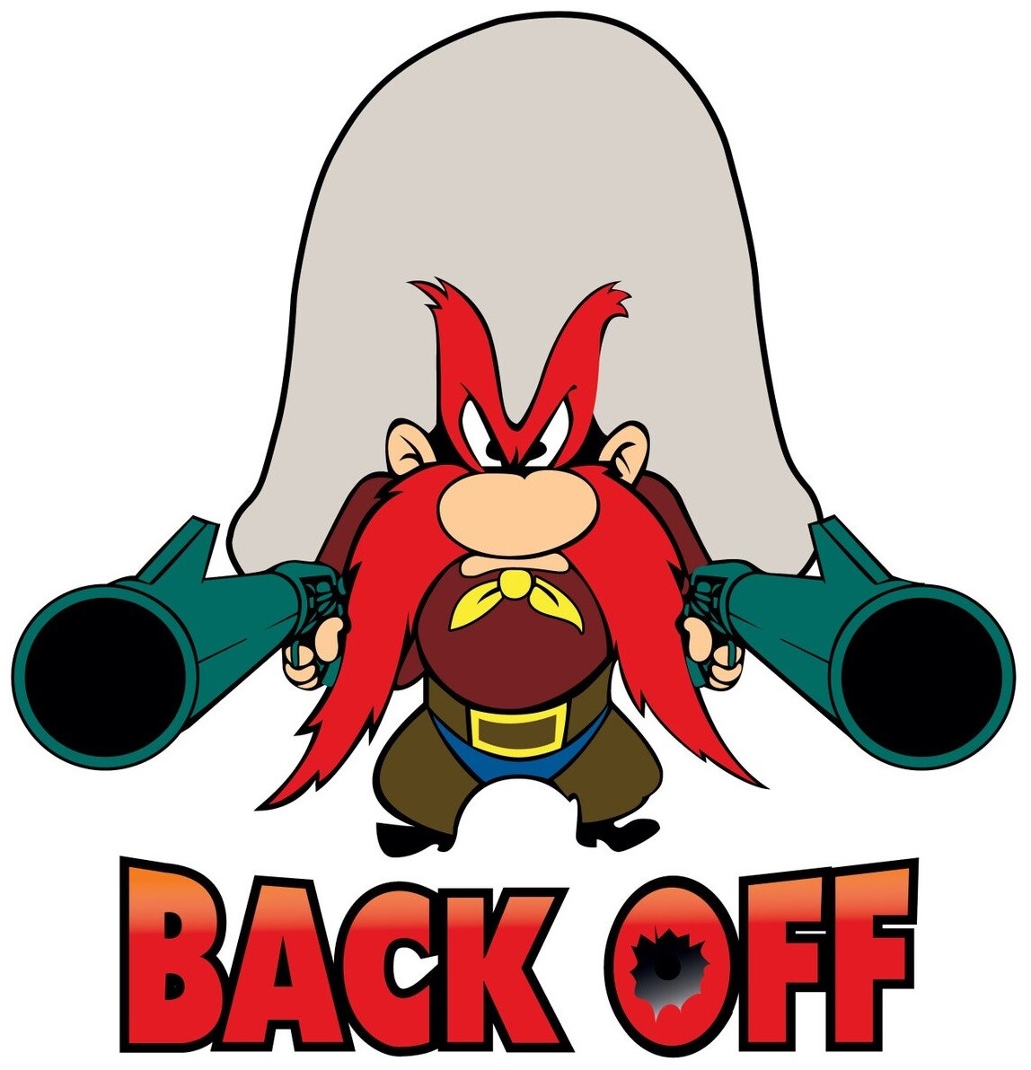 YOSEMITE SAM BACK OFF WITH GUNS BUMPER STICKER TOOLBOX STICKER LAPTOP STICKER
