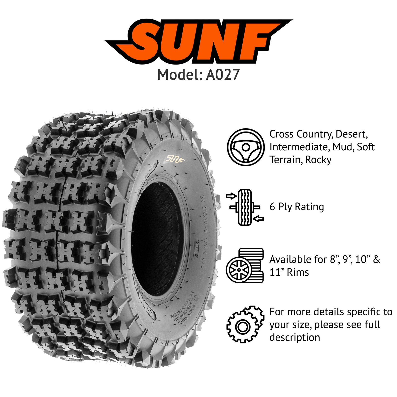 Set of 4, 21×7-10 & 20×10-9 Replacement ATV UTV Trail 6 Ply Tires A027 by SunF