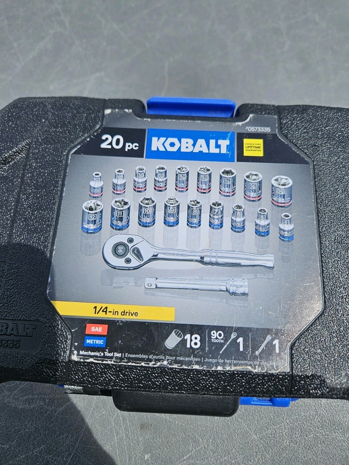 KOBALT 20 Pc 1/4 Drive Socket Set With 90 Tooth Rachet SAE & Metric 0573335