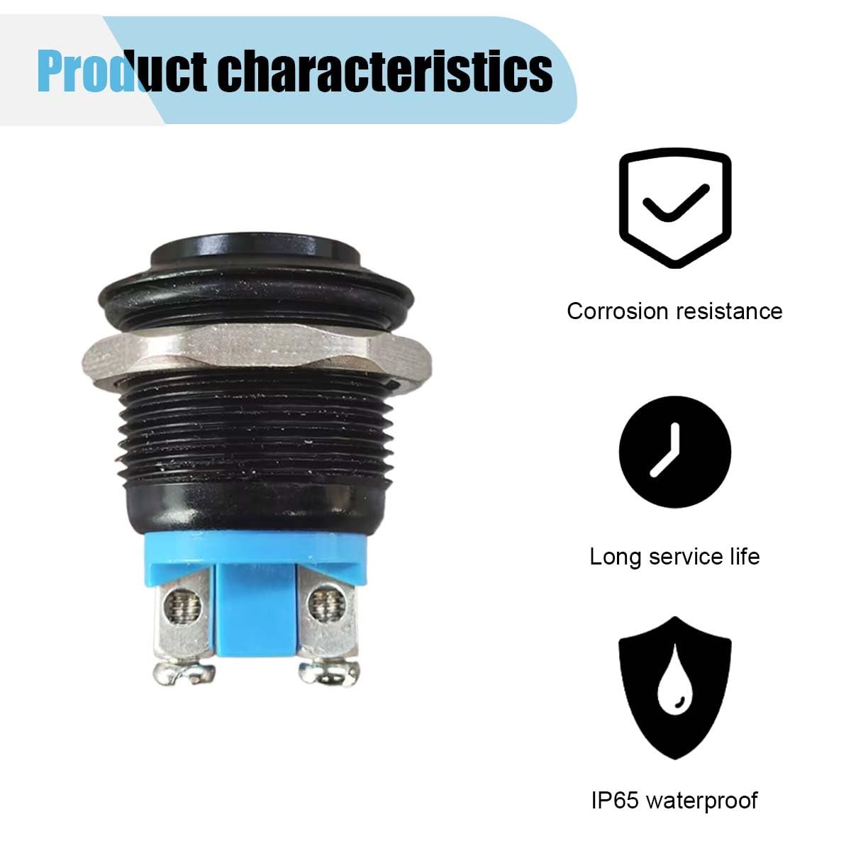 2PCS 19mm Momentary Horn Push Button Switch- 12V SPST 1NO Round Black&Blue