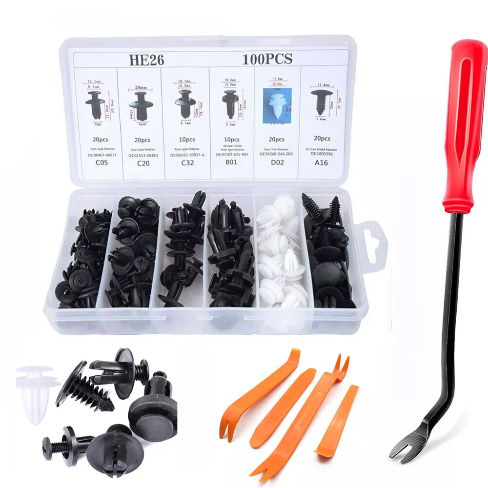 100Pcs Bumper Clips Retainer Auto Car Rivets Fastener Fender-Push Pin Trim +++