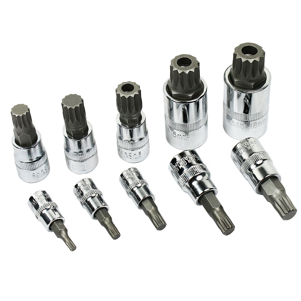 10pc XZN Triple Square 12 Point Spline Bit socket Set 4MM – 18MM