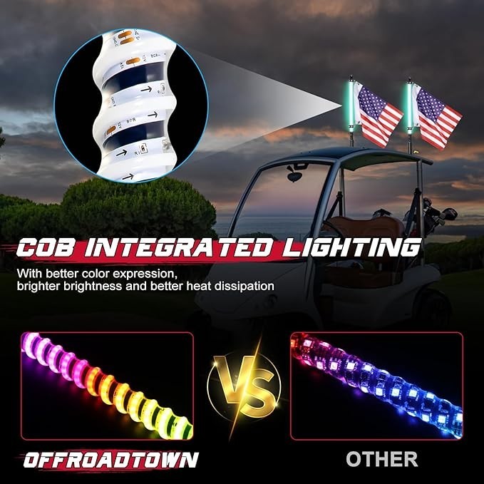 2PCS 2FT LED Whip Spiral Chasing RGB Whip Lights For Can Am Polaris RZR UTV ATV