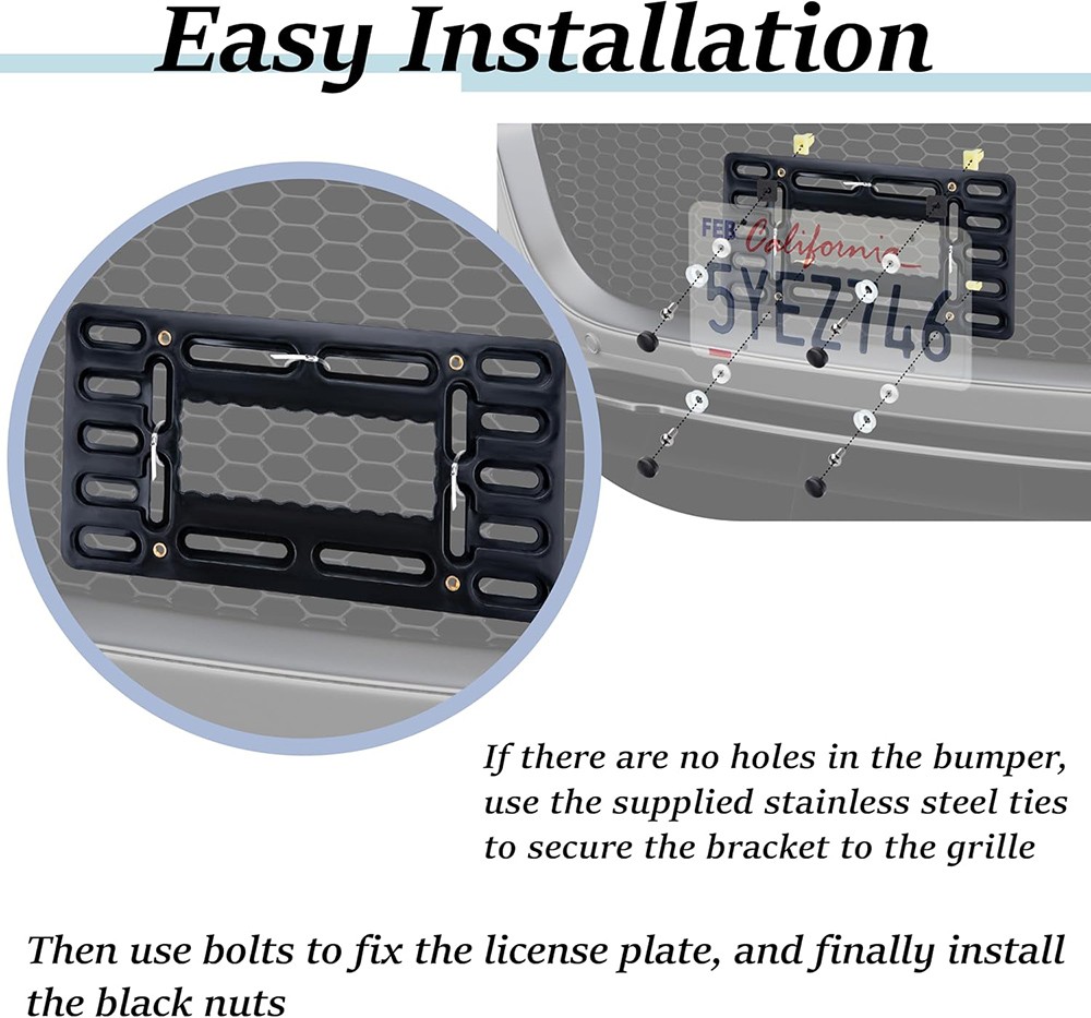 Premium ABS Front License Plate Bracket Adjustable 2/4 Plate Holder Mount Kit
