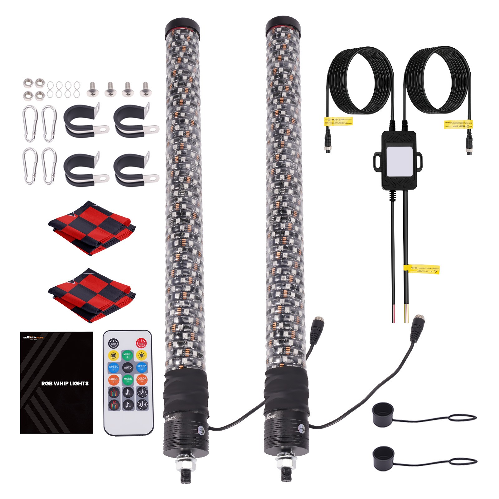 2PCS 2FT Spiral LED Fat Whip Light Antenna RGB Chasing For Can-am X3 RZR UTV ATV