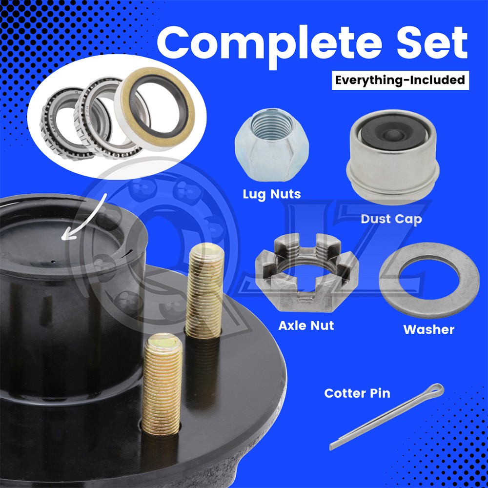 [2-Set] 3,500lb Trailer Axle Idler Kit 5 on 4.5″ Pre-Greased with Hardware