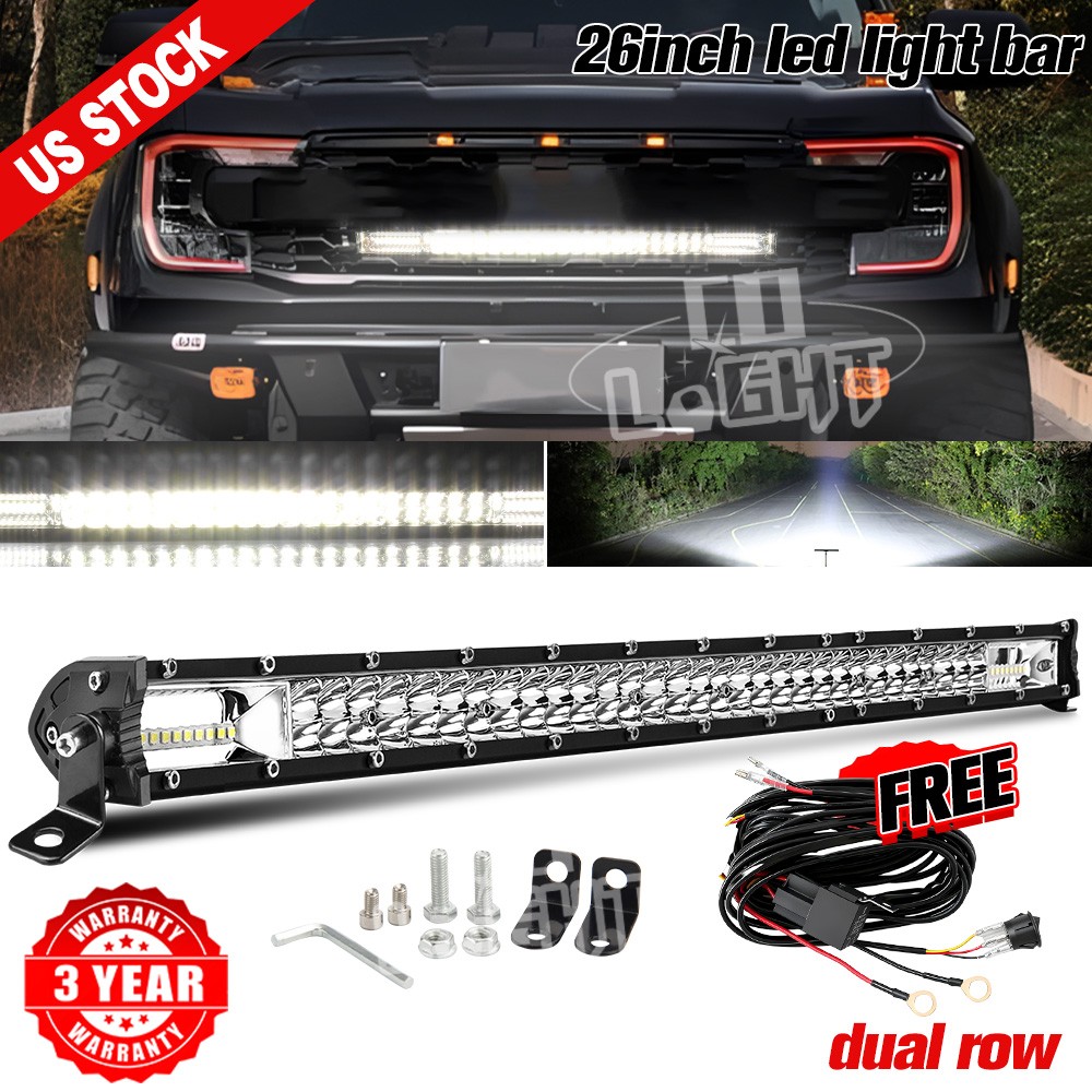 26″ 3500W Dual Row LED Work Light Bar 4X4 Truck SUV ATV Driving Fog Lamp 25″/27″