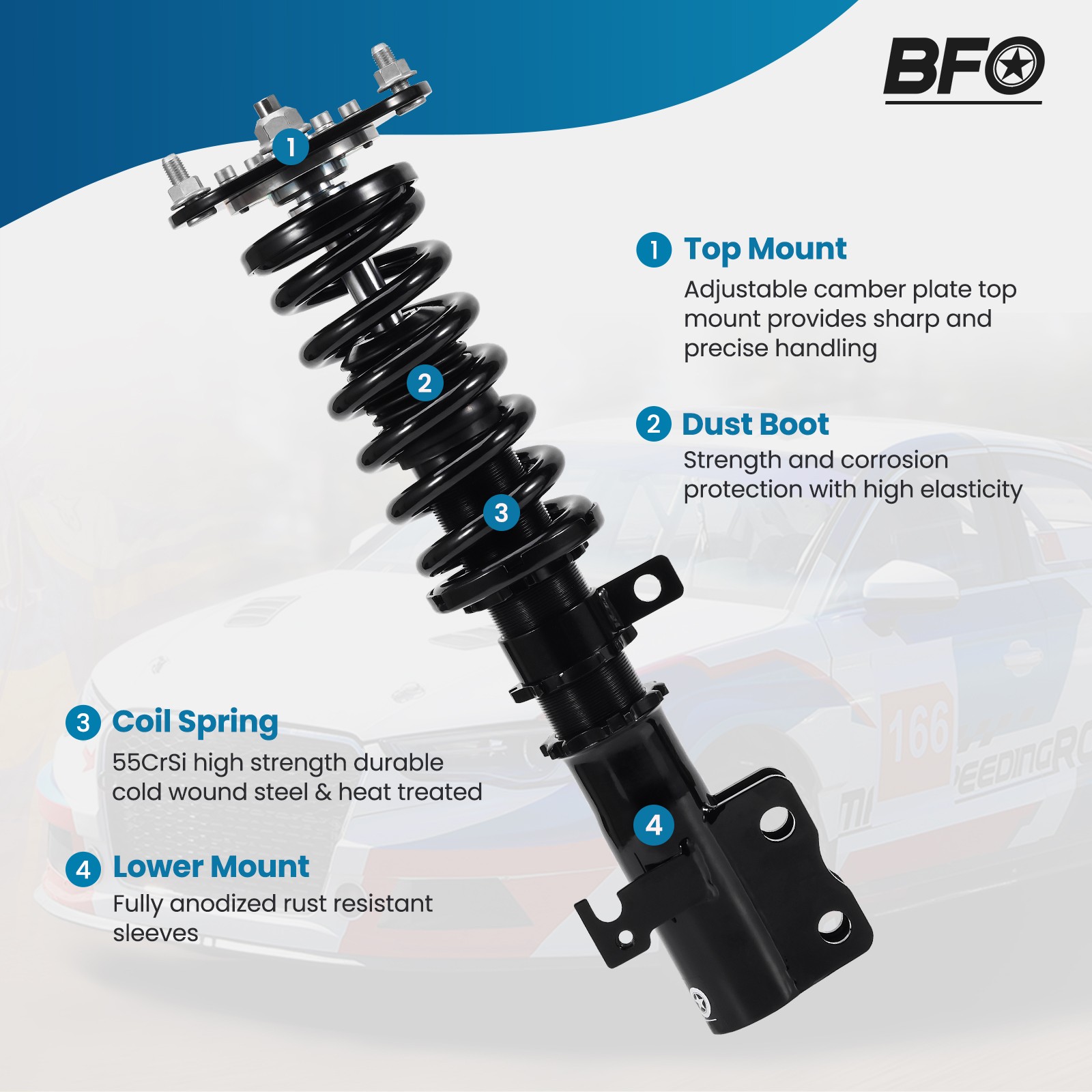 BFO Coilover Lowering Kit For Toyota Corolla 03-08 / Matrix 03-08 E120 E130