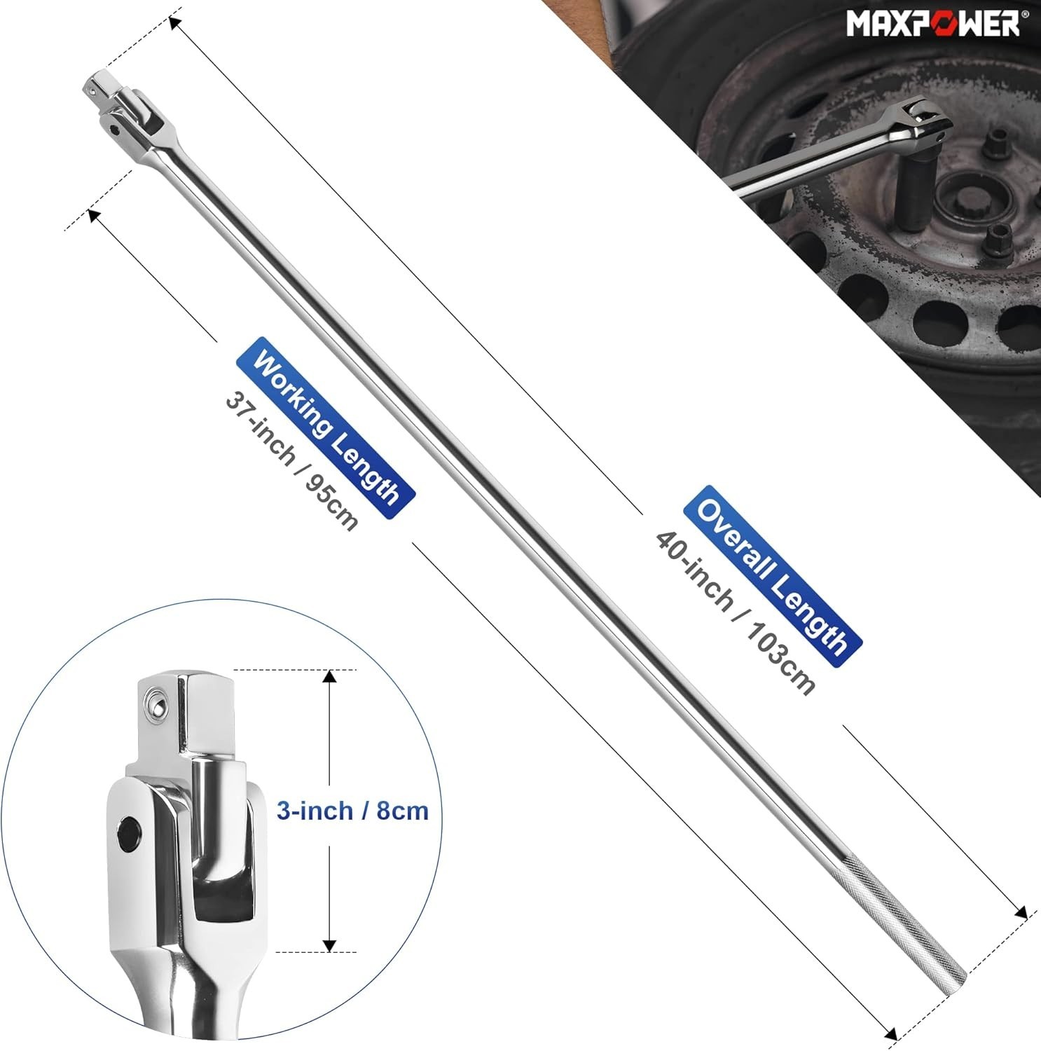 40″ 3/4″ Drive Breaker Bar Heavy Duty Chrome Vanadium Steel