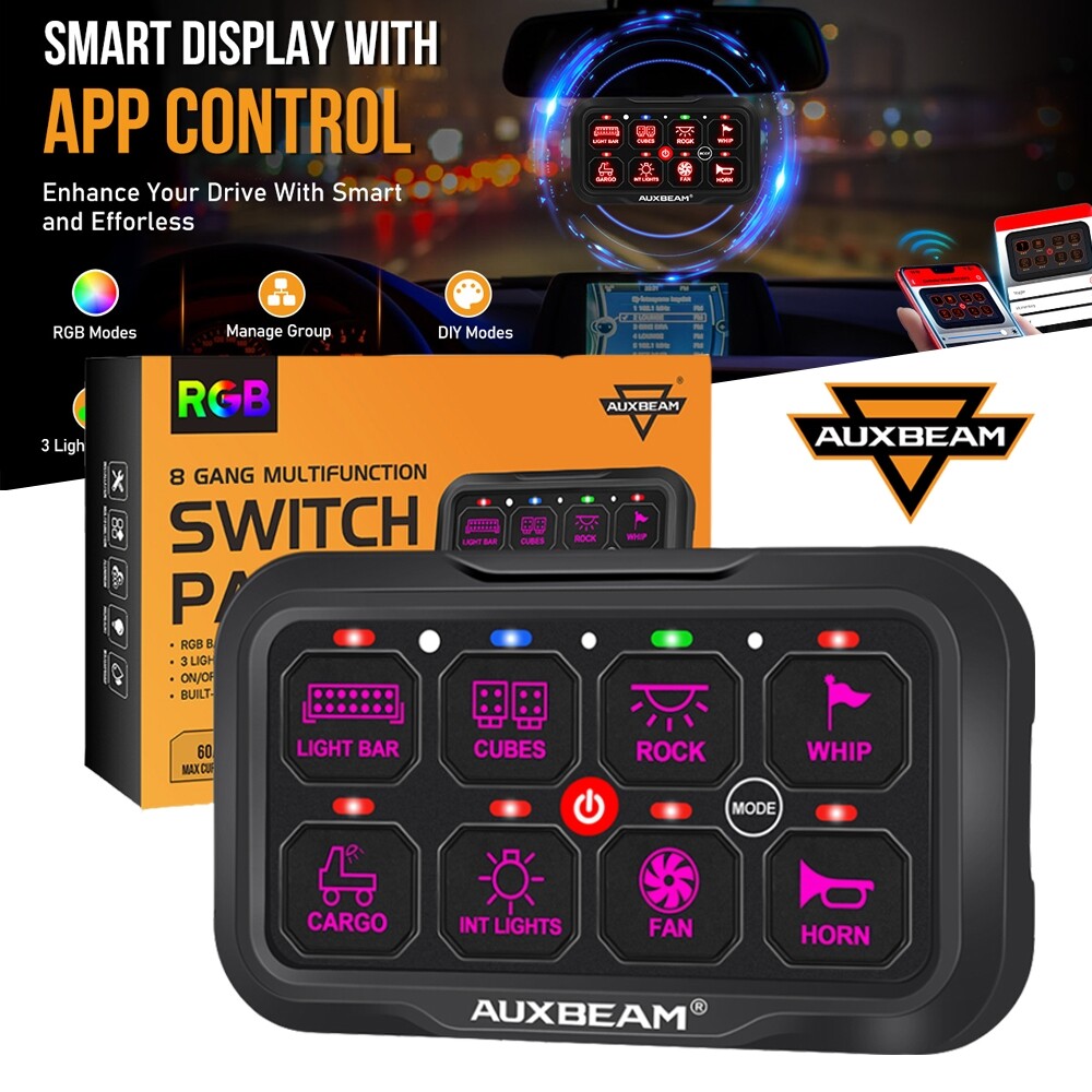 AUXBEAM 8 Gang AR-800 RGB bluetooth Switch Panel Relay System Kit For Toyota SUV