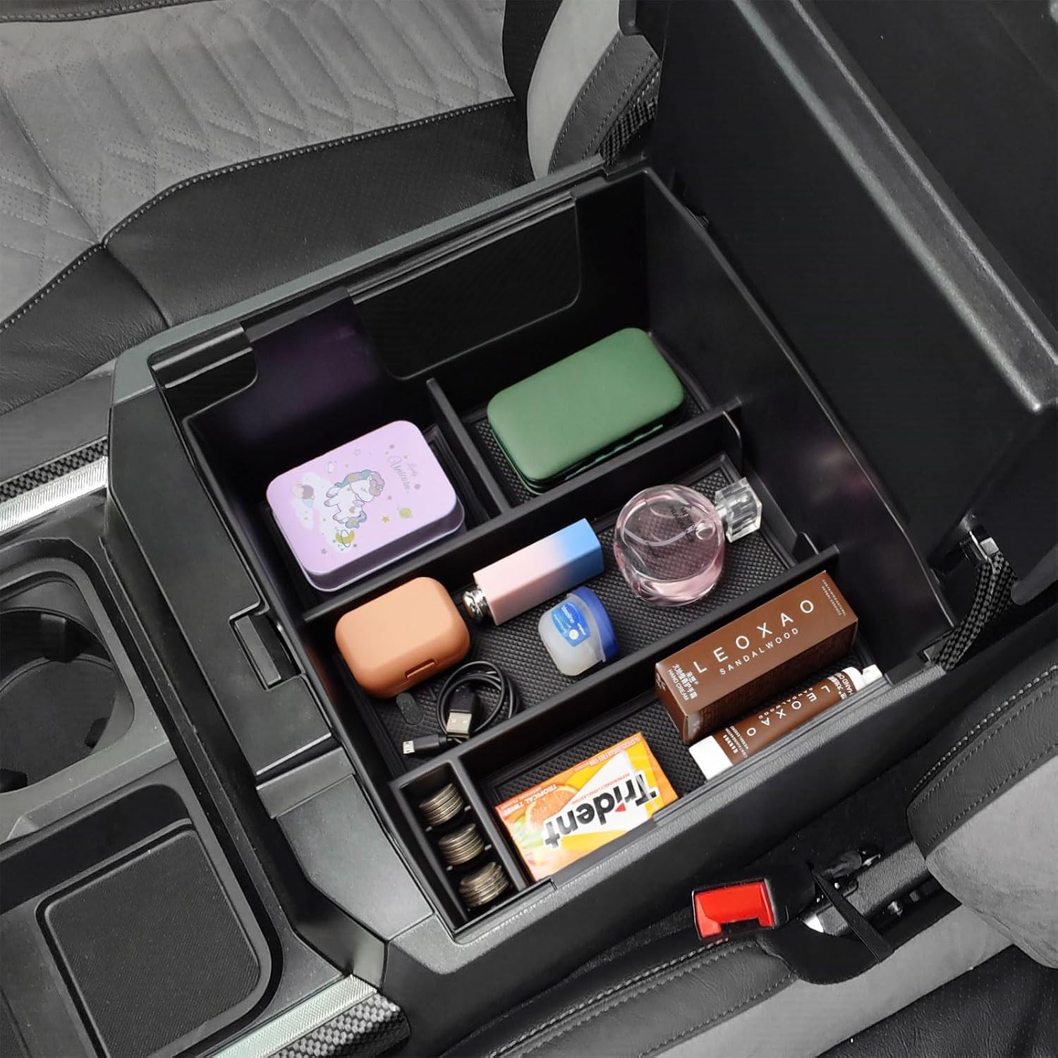 Black ABS Plastic Full Tray Organizer for Ford F250 F350 2023-2026 Center Consol