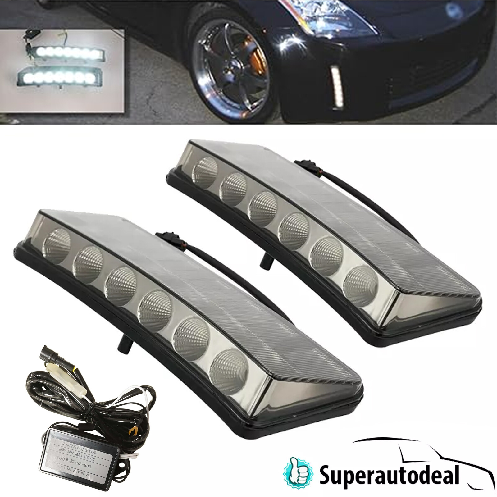 Pair Fit 2003-2005 Nissan 350Z Fog Lights LED DRL Daytime Running Lights w/Bulbs