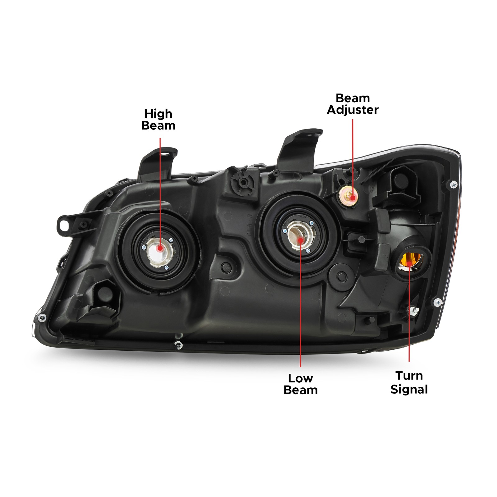 Headlight Pair for 2001-2007 Toyota Highlander LH & RH Headlamps Black Housing