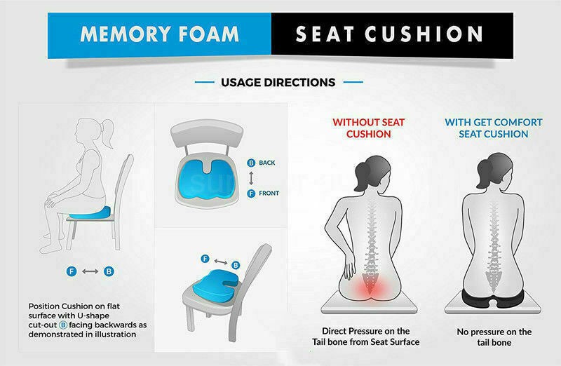 Memory Foam Seat Lumbar+Back Support Set Coccyx Pain Relief Cushion universal
