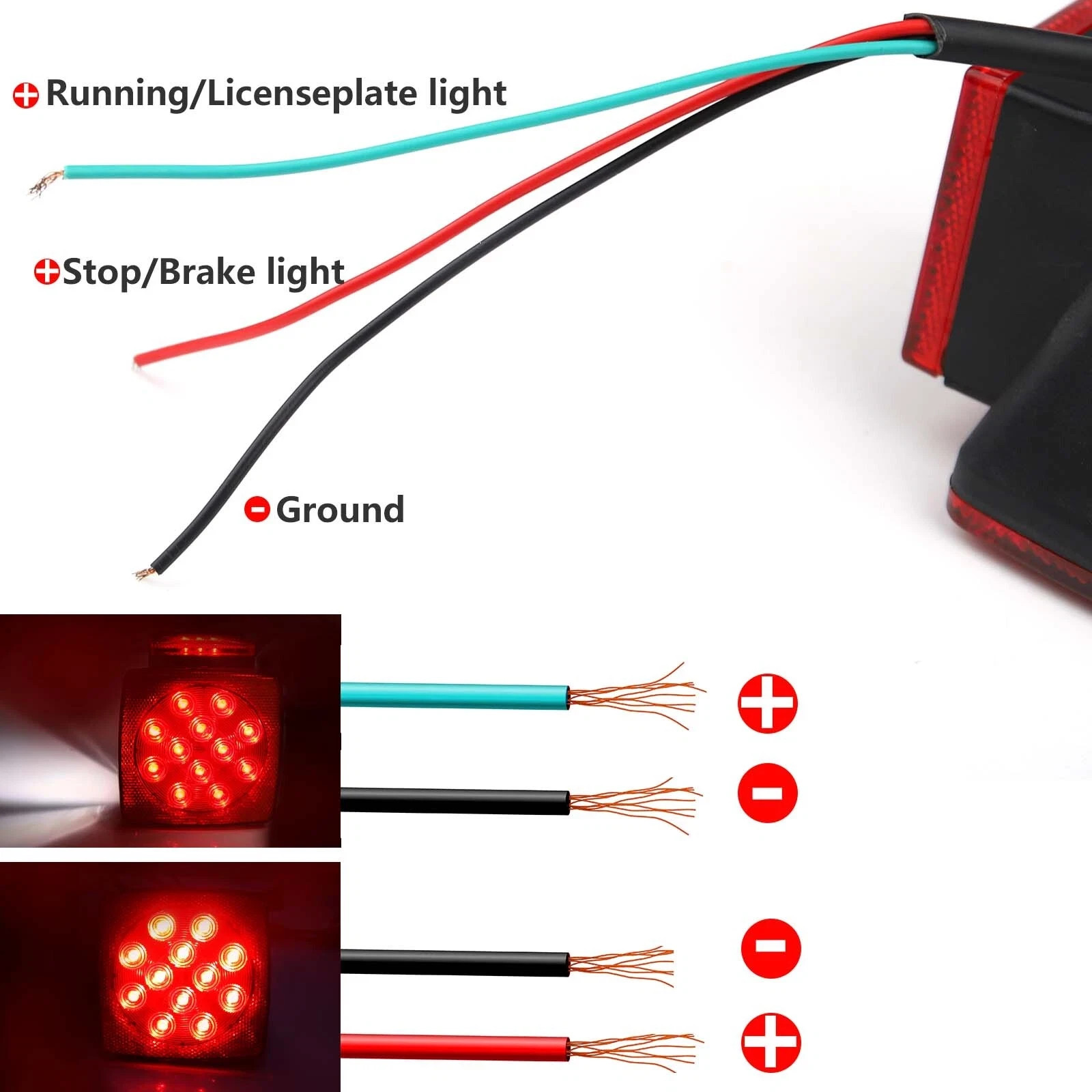 1 Pair Rear LED Submersible Square Trailer Tail Lights Kit Boat Truck Waterproof