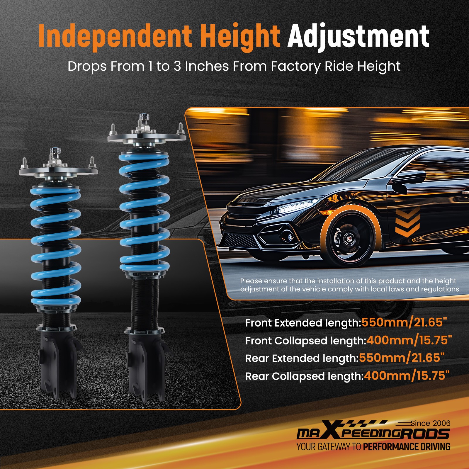Maxpeedingrods COT6 Damper Coilovers Suspension Kit For Subaru Impreza WRX 08-14