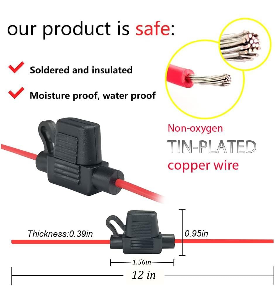 VANTRONIK Waterproof Mini Inline Fuse Holder with 20 Gauge AWG Wire 12 Black