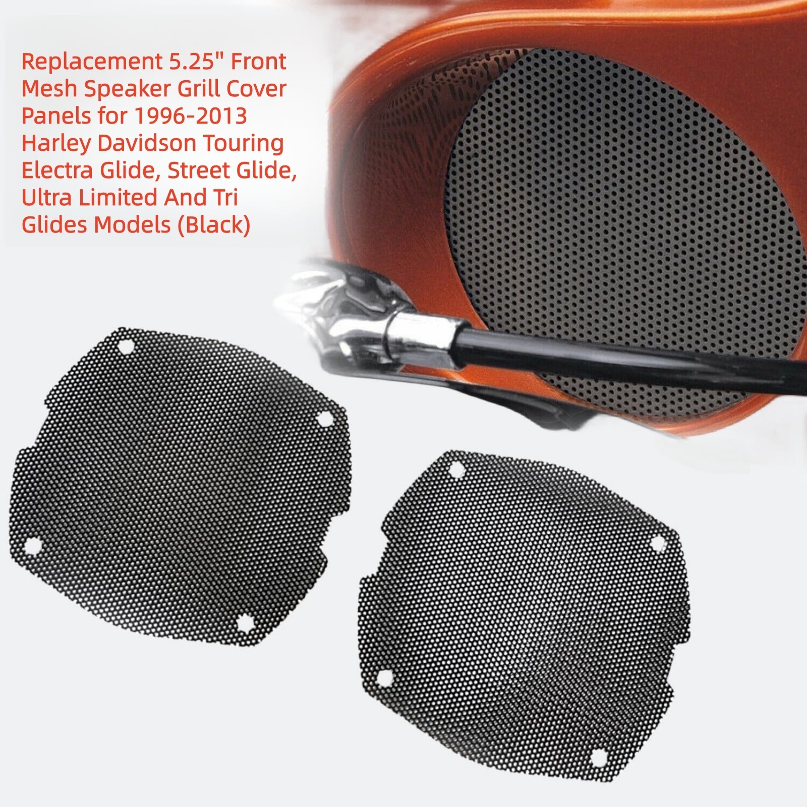 5.25″ 5.25” Front Mesh Speaker Grill Cover Panels for Harley Touring 1996-2013