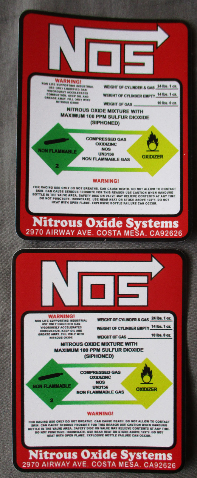 2X NOS Nitrous Oxide Racing Label Decals Stickers FREE SHIPPING